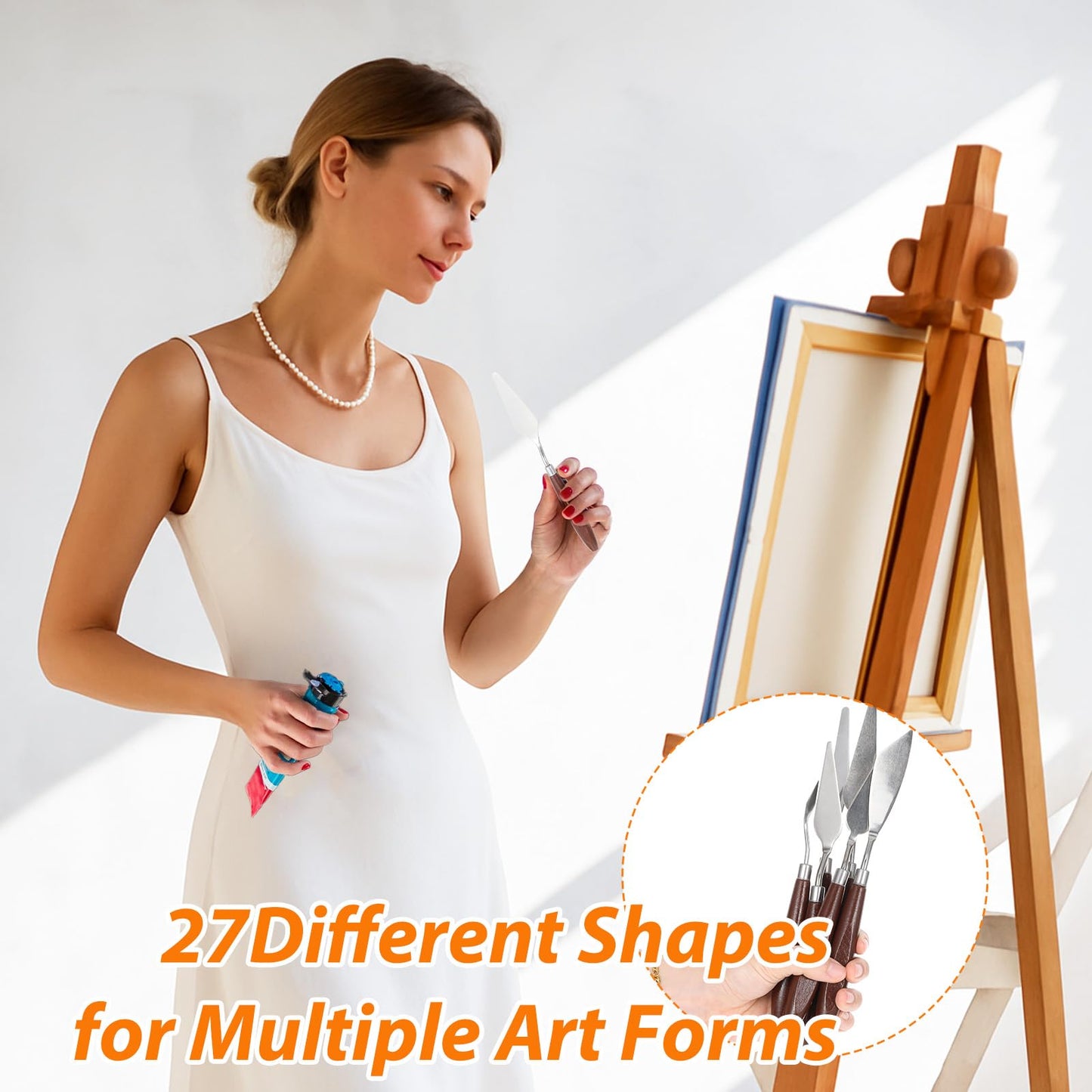 27 Piece Stainless Steel Palette Knife Set, Painting Knives with Plastic Handles, Art Spatula Pallet Knives for Oil, Acrylic Paint, Color Mixing Tools, Painting Accessories