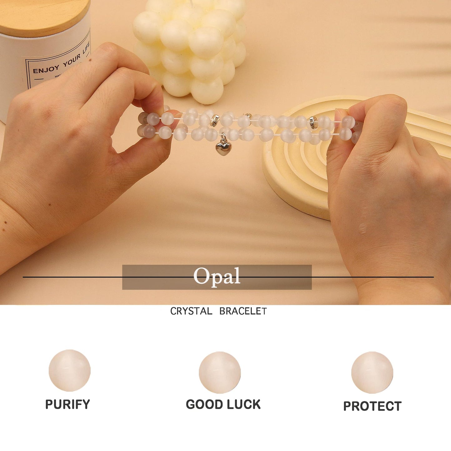 GDLKPYHS Healing Bracelets for Women - Opal Bracelet - Healing Prayers Crystal Bracelet, 8mm Natural Stone Stress Relief Yoga Beads Get Well Soon Gifts