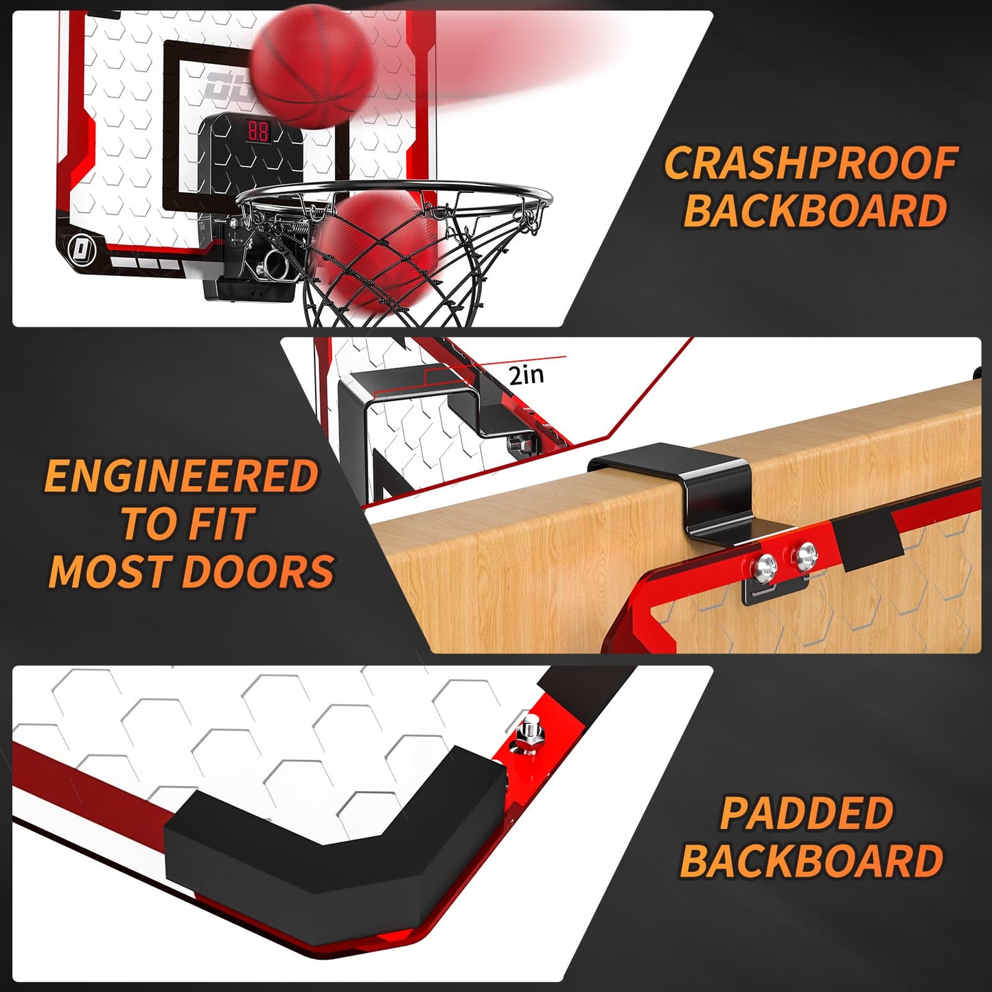 TEMI Basketball Hoop Indoor, Mini Basketball Hoop with 4 Balls & Electronic Scoreboard, Over the Door Basketball Hoop, Basketball Toys for Boys Girls Age 5 6 7 8 9 10 11 12 - Kids & Teens Gift Ideas