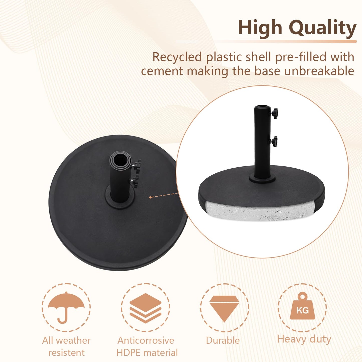 C-Hopetree 44 lb Patio Umbrella Base, Heavy Duty Stand for Outdoor Patio Market Table Umbrella, Black