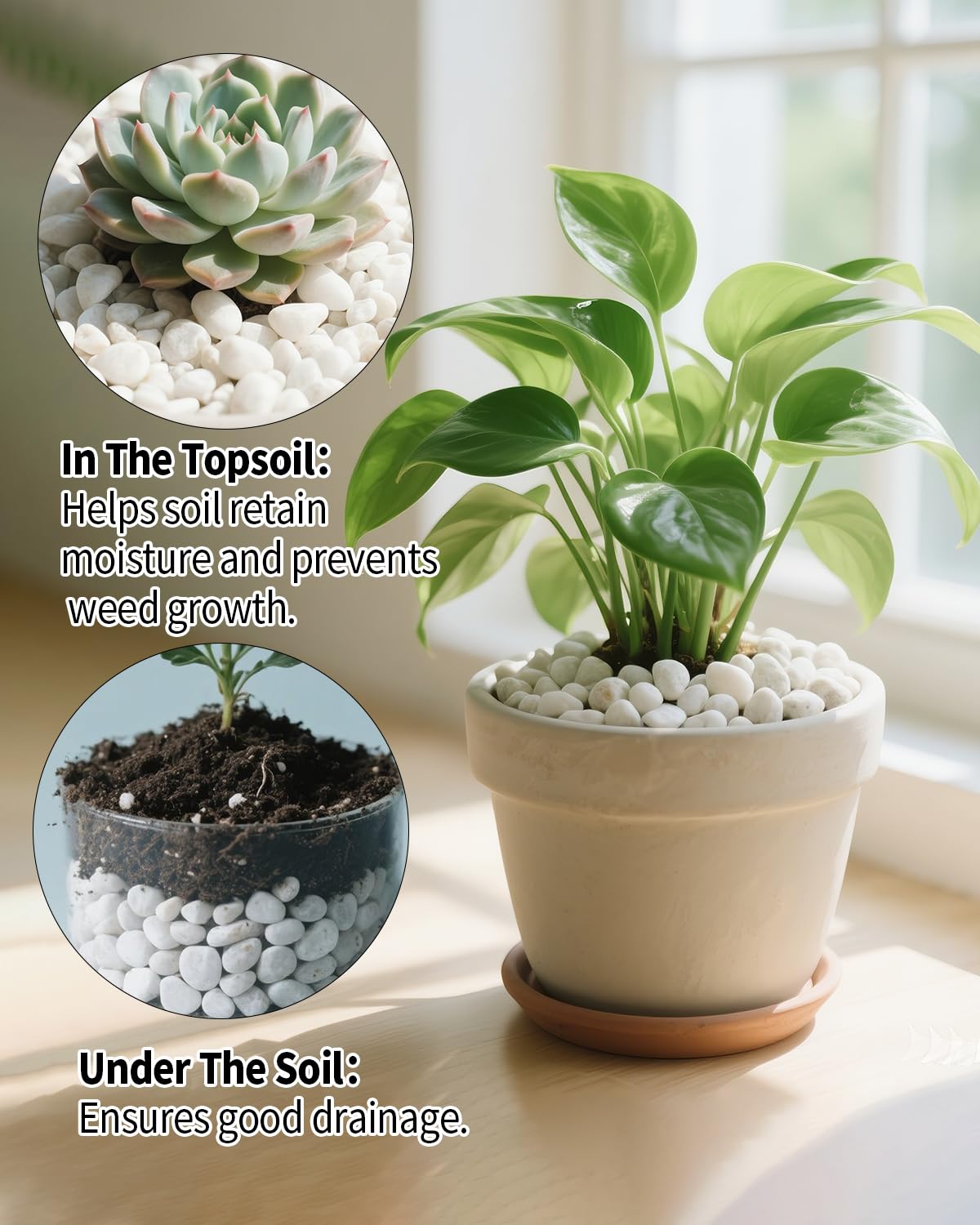 FAHAXIKI 12LB White Succulent & Cactus Gravel Pebbles - 1/4-3/8 Inch Natural Polished River Rocks, Decorative Stones for Plants, Terrariums, Vases, Aquariums & Outdoor Gardening