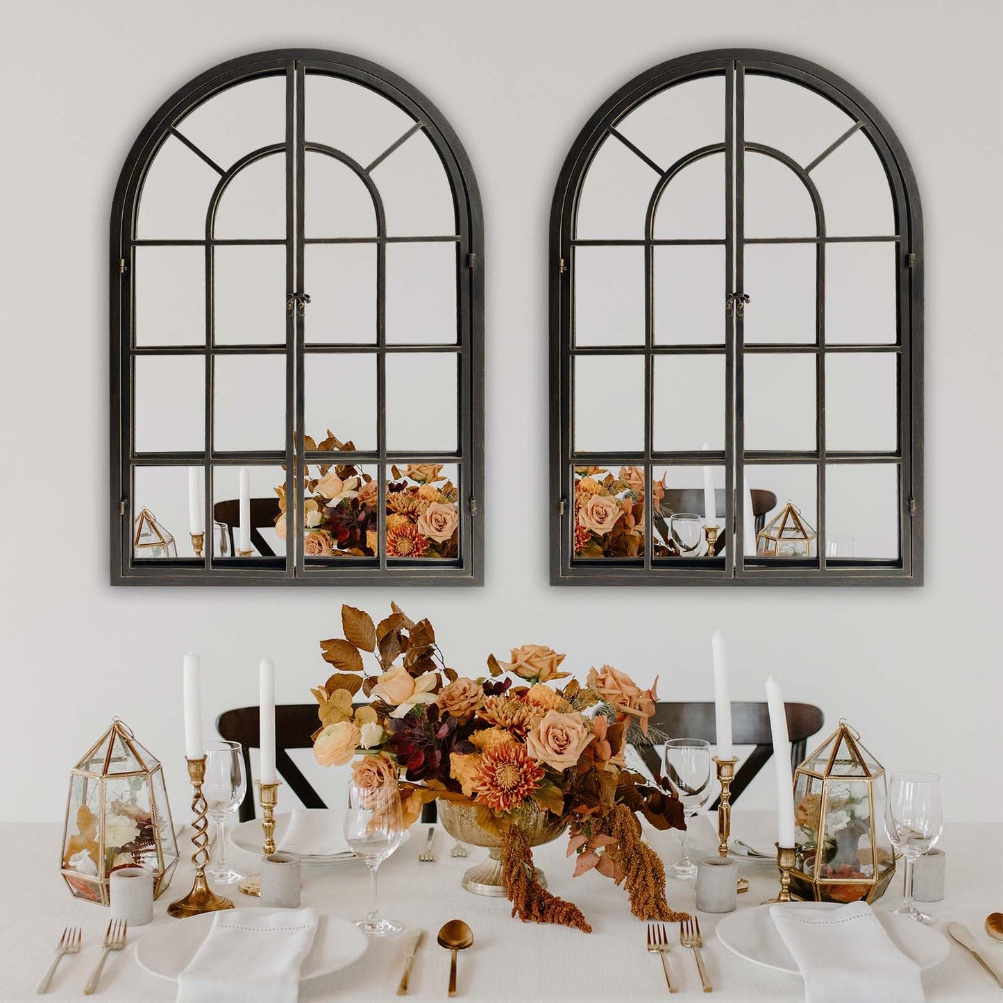 ironsmithn Arched Window Mirror, 36"x24" Grid Mirrors, Windowpane Mirror, Black Metal Arch Mirrors for Decor Living Room Fireplace Entryway Bedroom Hallway