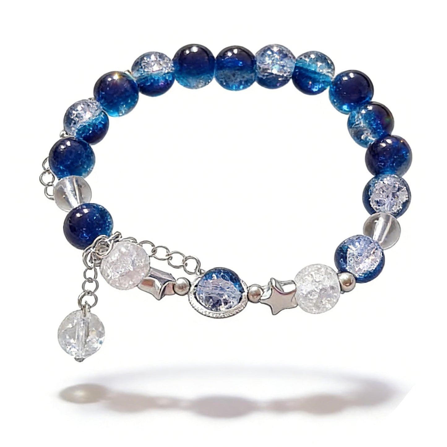 VIEKYBUTTY Blue Moon Starry Sky Beaded Bracelet - Silver Space Crystal Whimsical Gemstone Bracelet for Women