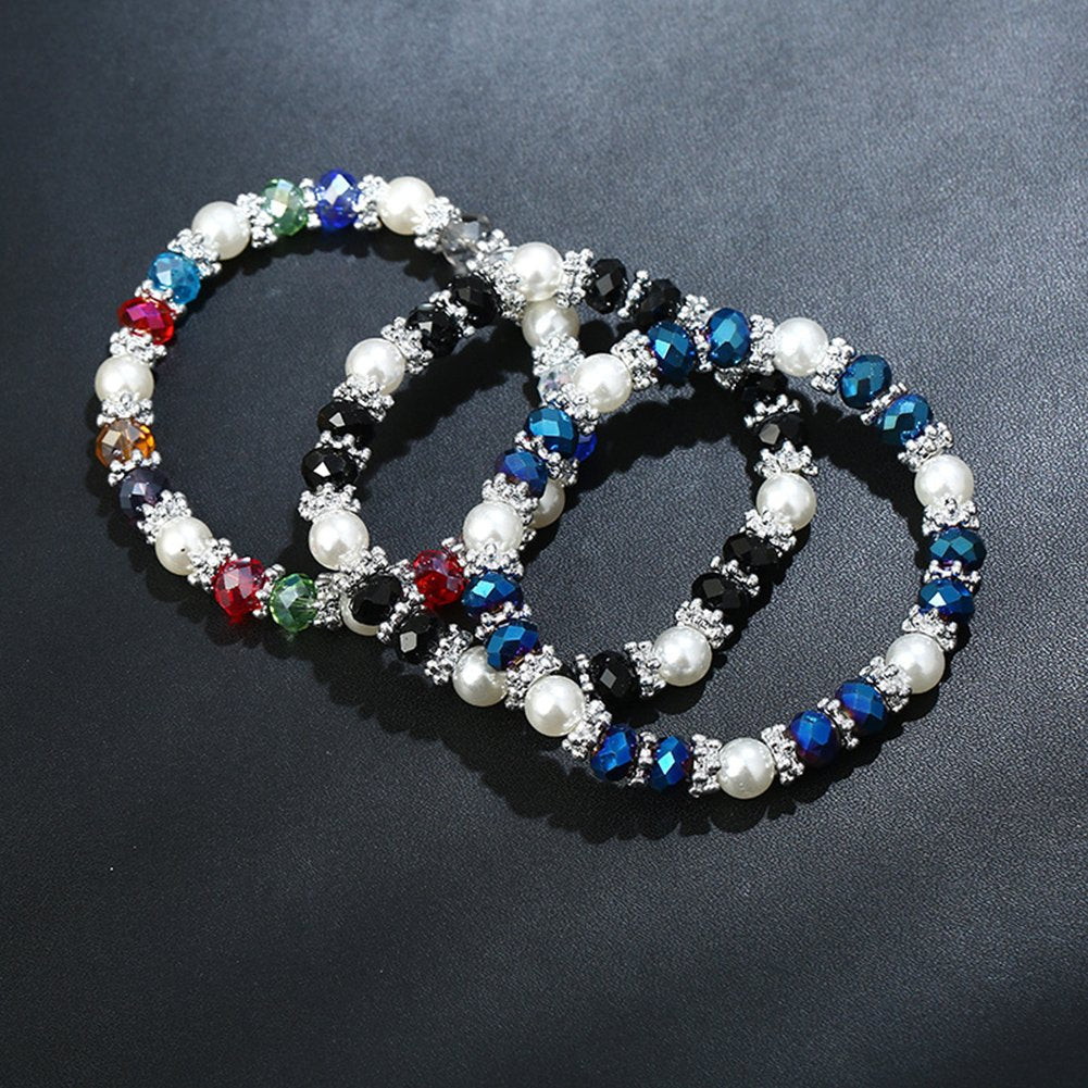 Pearl Bracelets for Women,Freshwater Pearls Crystal Bracelet Boho Bracelets Bead Bracelet Gifts (Blue #1)