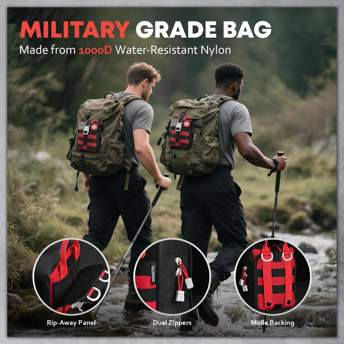 242Pcs Survival First Aid Kit Molle System IFAK Medical Kit for Camping Hiking Hunting Car&Home Emergency, Earthquake Preparedness Lightweight Tactical Kit for Outdoor Enthusiasts (Red)