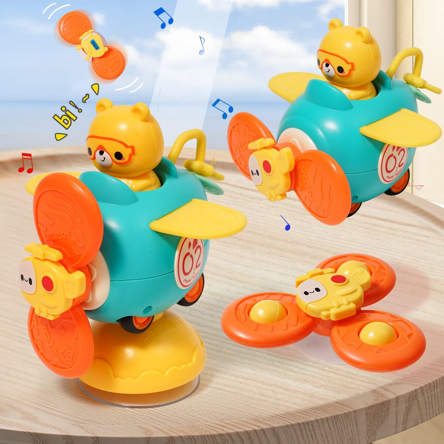 taotaotoys 3 in 1 High Chair Toys with Suction Cups Spinner Baby Toys for Babies 6-12 Months,Infant Teething Tray Rattle Bath Toys for Babies 12-18 Months Toddlers Boy Girl Birthday Gifts