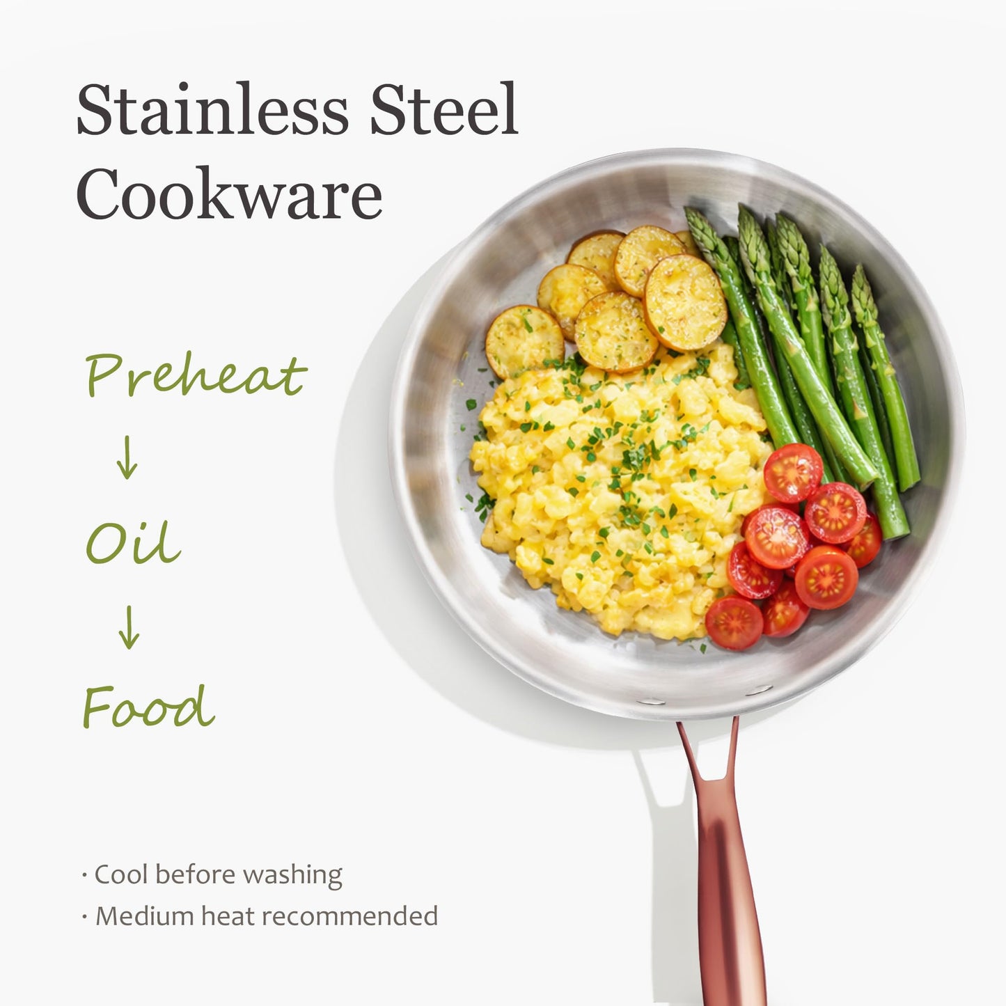 CAROTE 8"+10" Stainless Steel Frying Pan Set, Non-Toxic PTFE & PFOA Free Fry Pan & Omelet Pan, Oven Safe, Compatible with Induction, Ceramic, Gas Cooktops, Gold