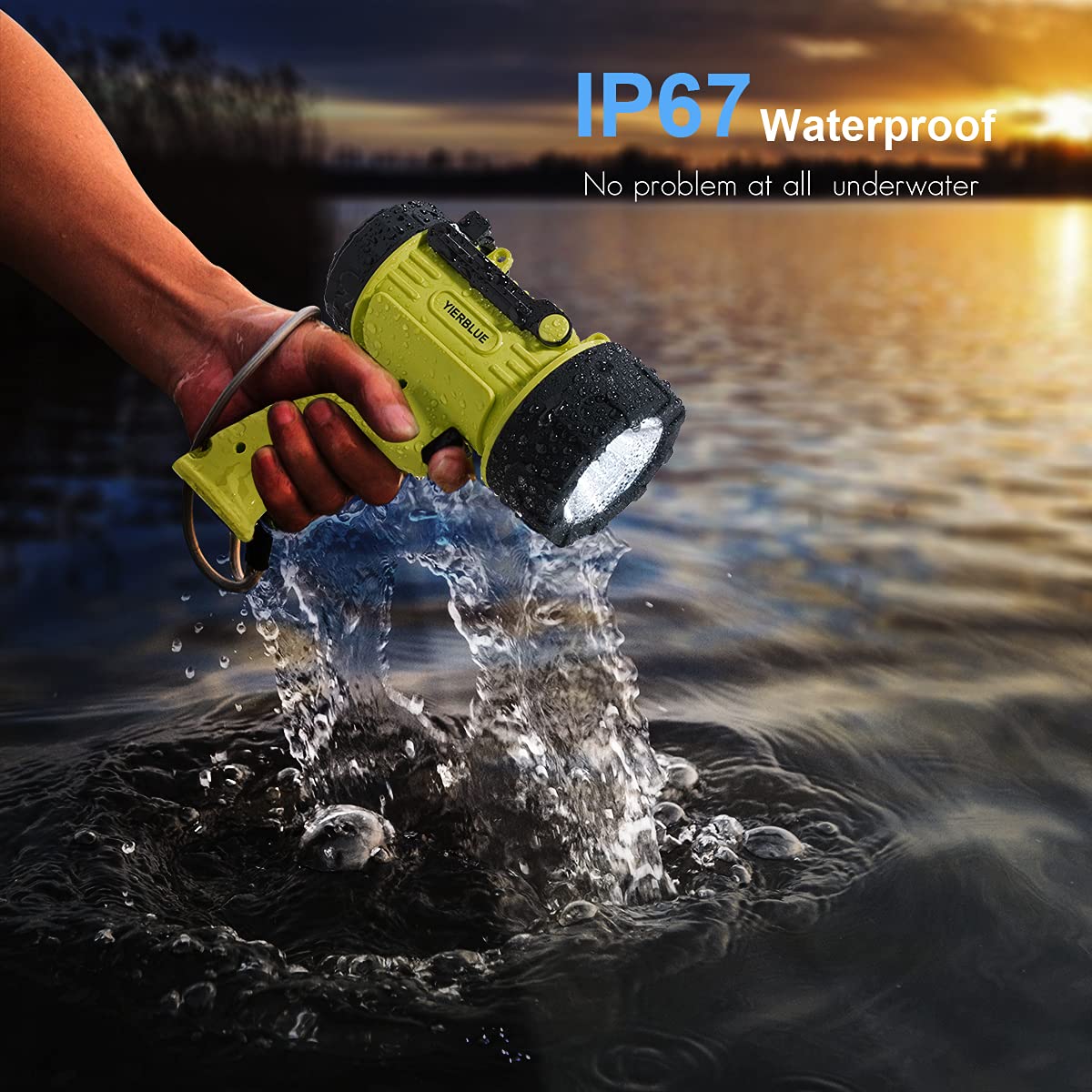 YIERBLUE Rechargeable Spotlight Flashlight with 2000,000 High Lumen LED, IP67 Waterproof Long Running Spot Light searchlight, Impact Resistant Handheld Spotlight with Foldable Stand and Red Lens