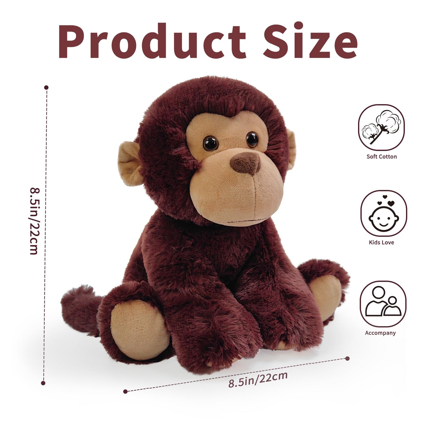 Hideekoog Monkey Stuffed Animal Toy, Soft Huggable Monkey Plush Toys for Kids, Cute Animal Gift for Boys Girls and Toy for 1-3 Toddlers -8.5 Inch