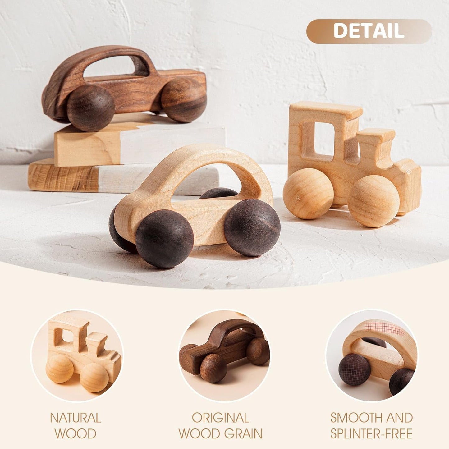 Wooden Toy Car Set for Babies & Toddlers, Montessori Wooden Vehicles with Bus, Airplane & Boat Plus Baby Push Cars, Educational Grasping Toys, Birthday