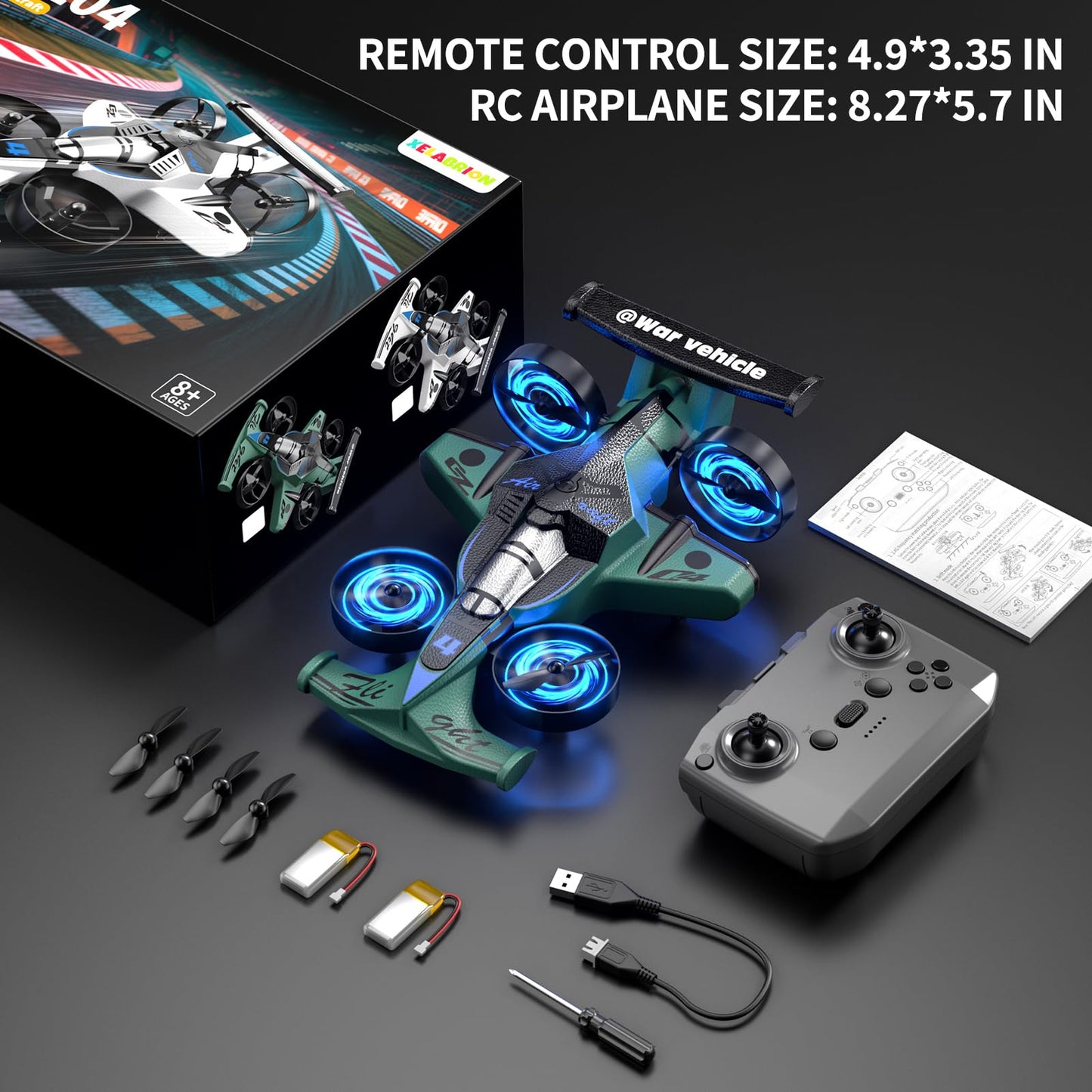 Xelabrion Remote Control Airplane Car Toys for Kids Ages 4-6-8-10-12, 2-In-1 Foam RC Plane Car Jet Mini Drone, Racing Car Stunt Plane Toys for Kids Boys 4 5 6 7 8 9 10 Year Olds Indoor Outdoor Playing