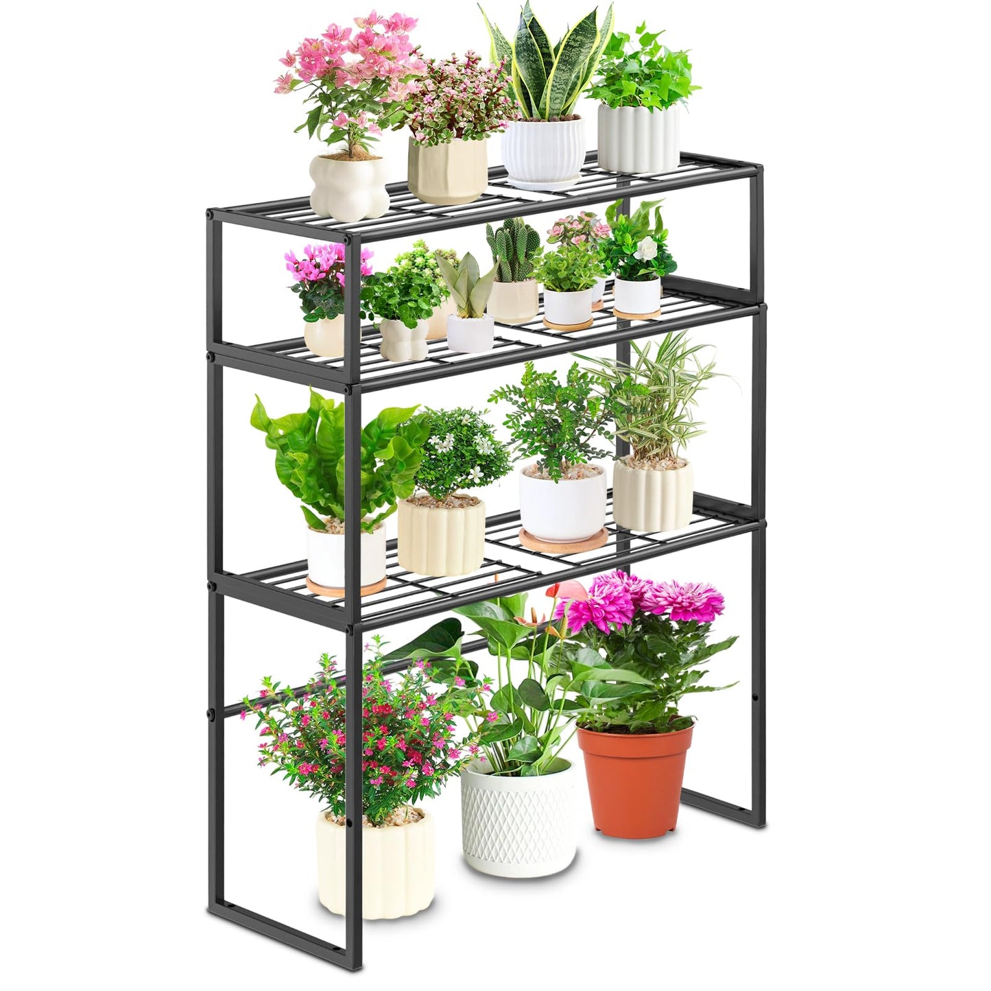 Metal Plant Stand Indoor Outdoor, 3 Tier Potted Multiple Flower Pot Holder Rack Plant Shelf, Heavy Duty Planter Display Shelving for Patio Balcony Garden Living Room Decorative (Black-3 Tier)