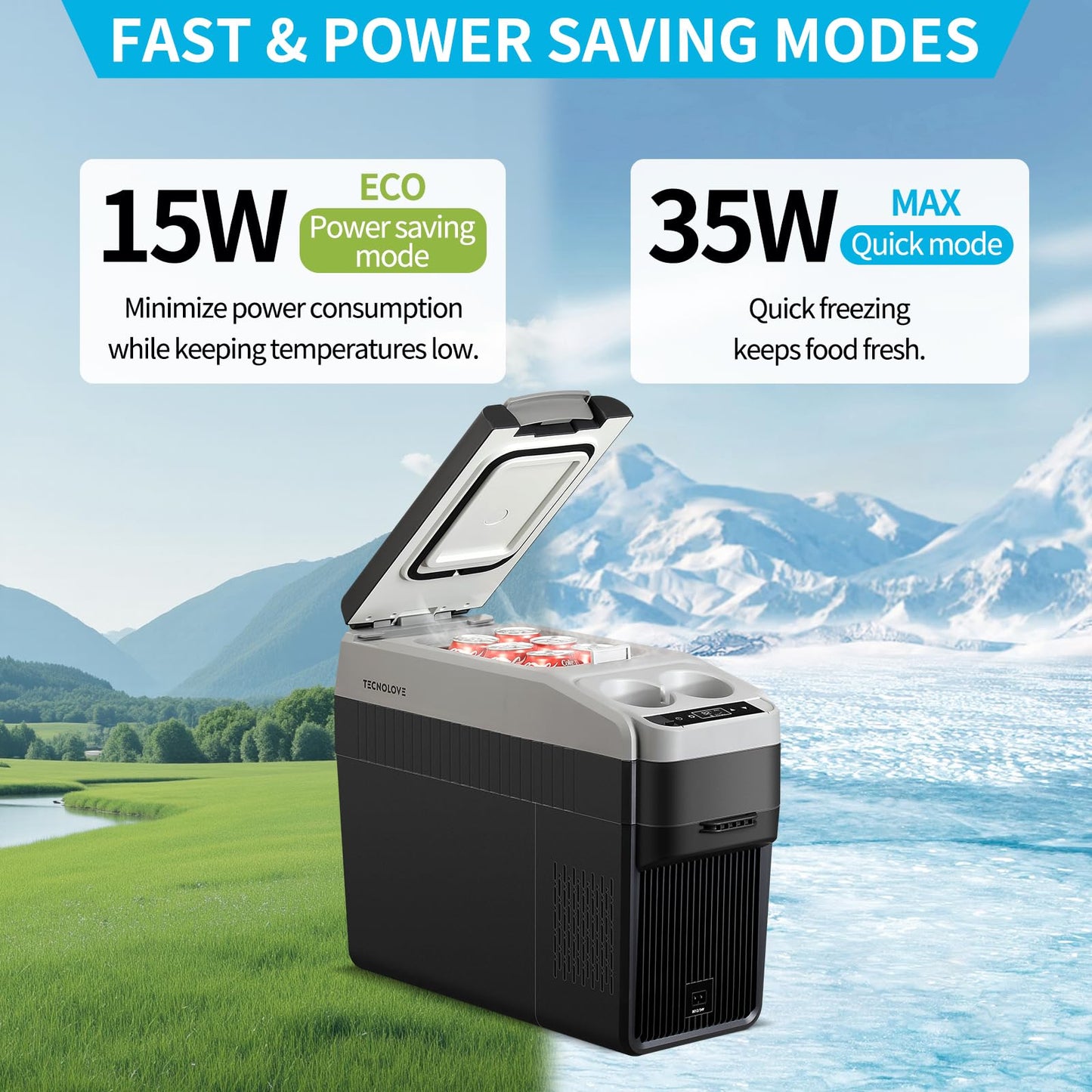 Tecnolove 12 Volt Center Console Fridge, Car Refrigerator 19QT (18L) Cooler (-4℉–50℉), Car Refrigerator, Portable Electric Cooler with 12/24V DC&110V AC for MPV Van