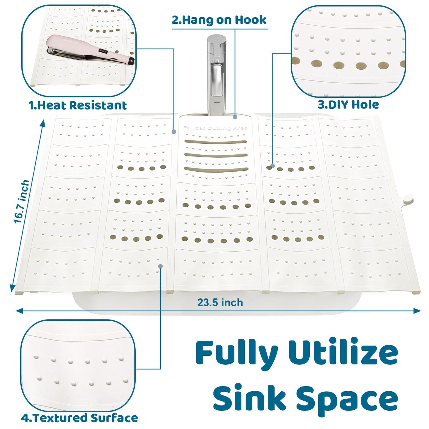 Johamoo Bathroom Sink Cover for Counter Space, Foldable Silicone Sink Mat Makeup Organizer Mat Space Saver, Women’s Gifts for Christmas RV Camper Travel Must Haves Accessories - Large, Pearl