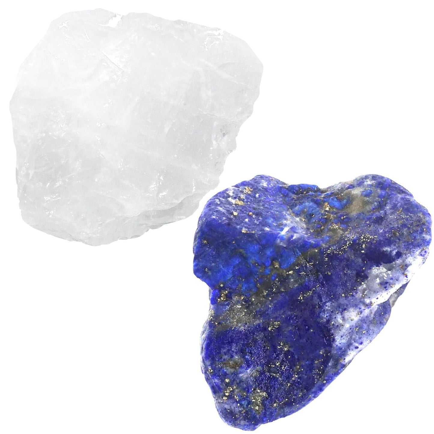Orientrea Raw Lapis Lazuli Rough Crystal with Clear Quartz, Natural Lapis Lazuli Crystal and Healing Stones for Tumbling, Decoration, Polishing, Wire Wrapping, Wicca & Reiki 2PCS