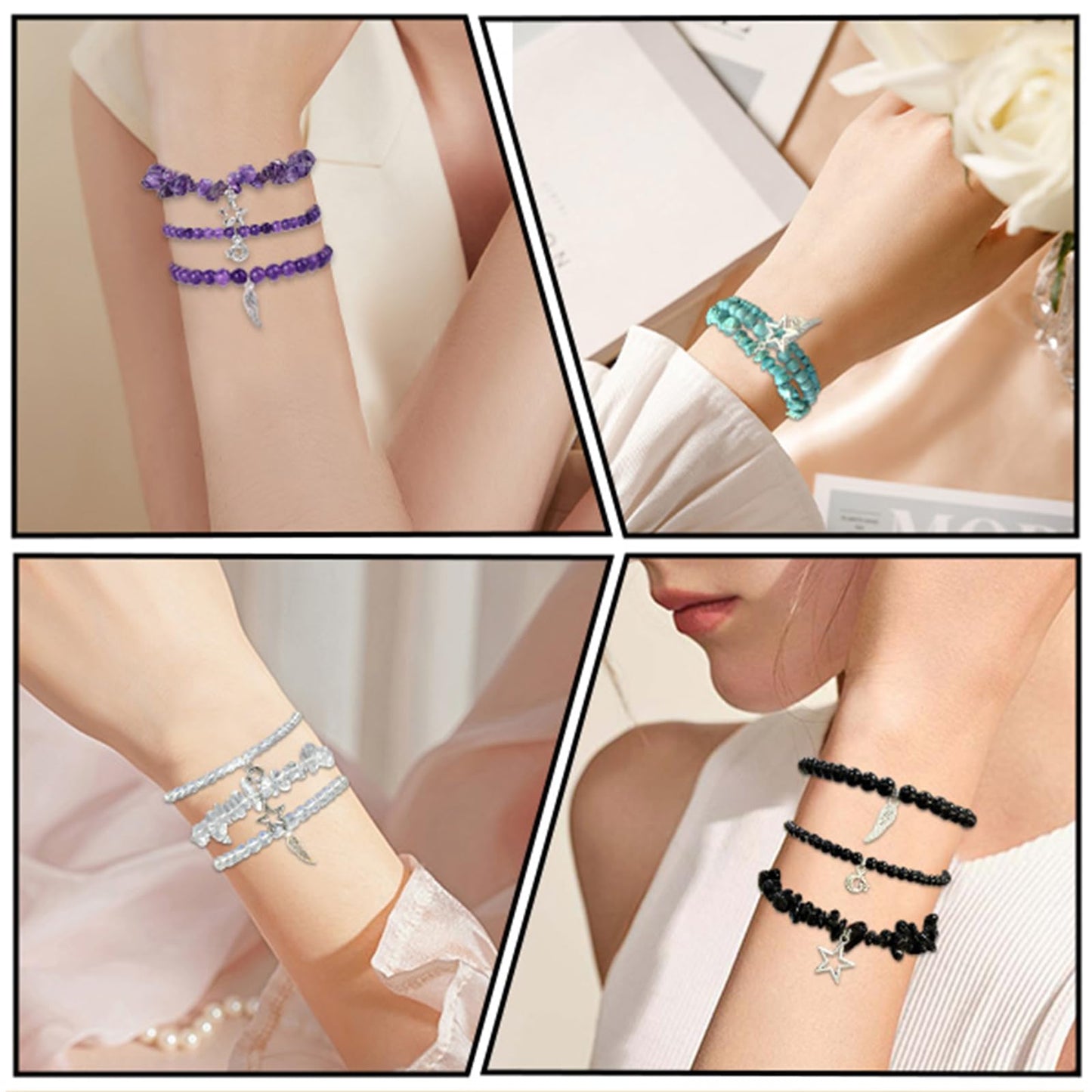 WIYOHO 9Pcs beaded bracelets for women 4mm-8mm natural stones Boho stackable stretchy gemstone bracelets,Healing Crystal Jewelry,friendship bracelet set，Enhance the charm and reduce anxiety