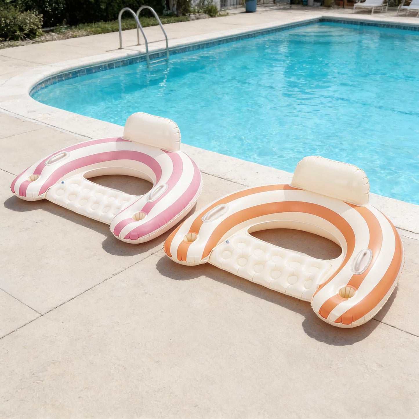 Pool Floats Chairs， Adult Inflatable Pool Lounge， Sit in Float Inflatable Pool Float Pool Lounge with Heavy-Duty Handles – 300lb Weight Capacity -Blue (Pink-Orange)
