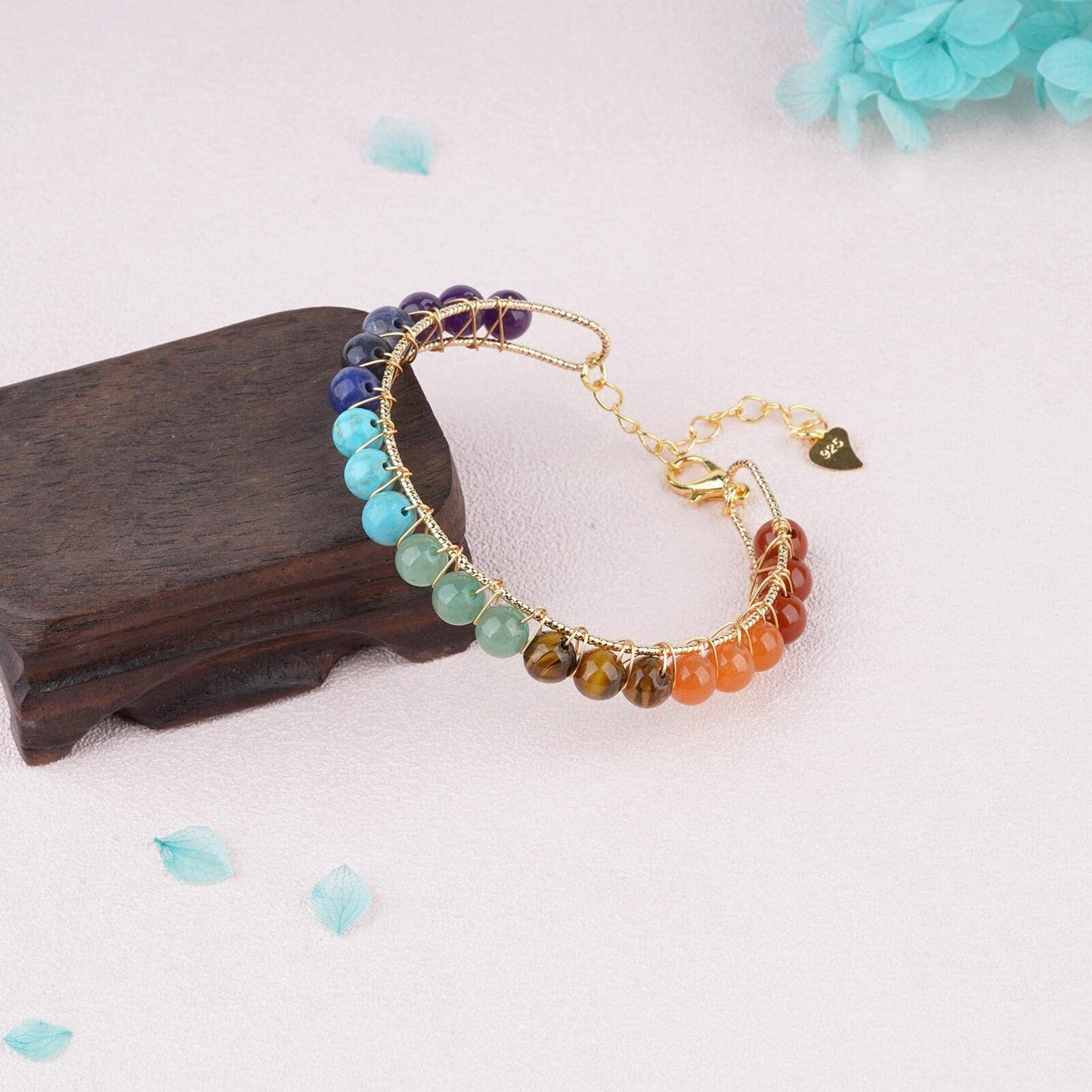 ASGIFT 7 Chakra Bracelet Adjustable 14K Gold Wire Wrapped Gemstone Beads Bracelet Natural Crystal Stone Yoga Meditation Bracelets Jewelry Gift for Women