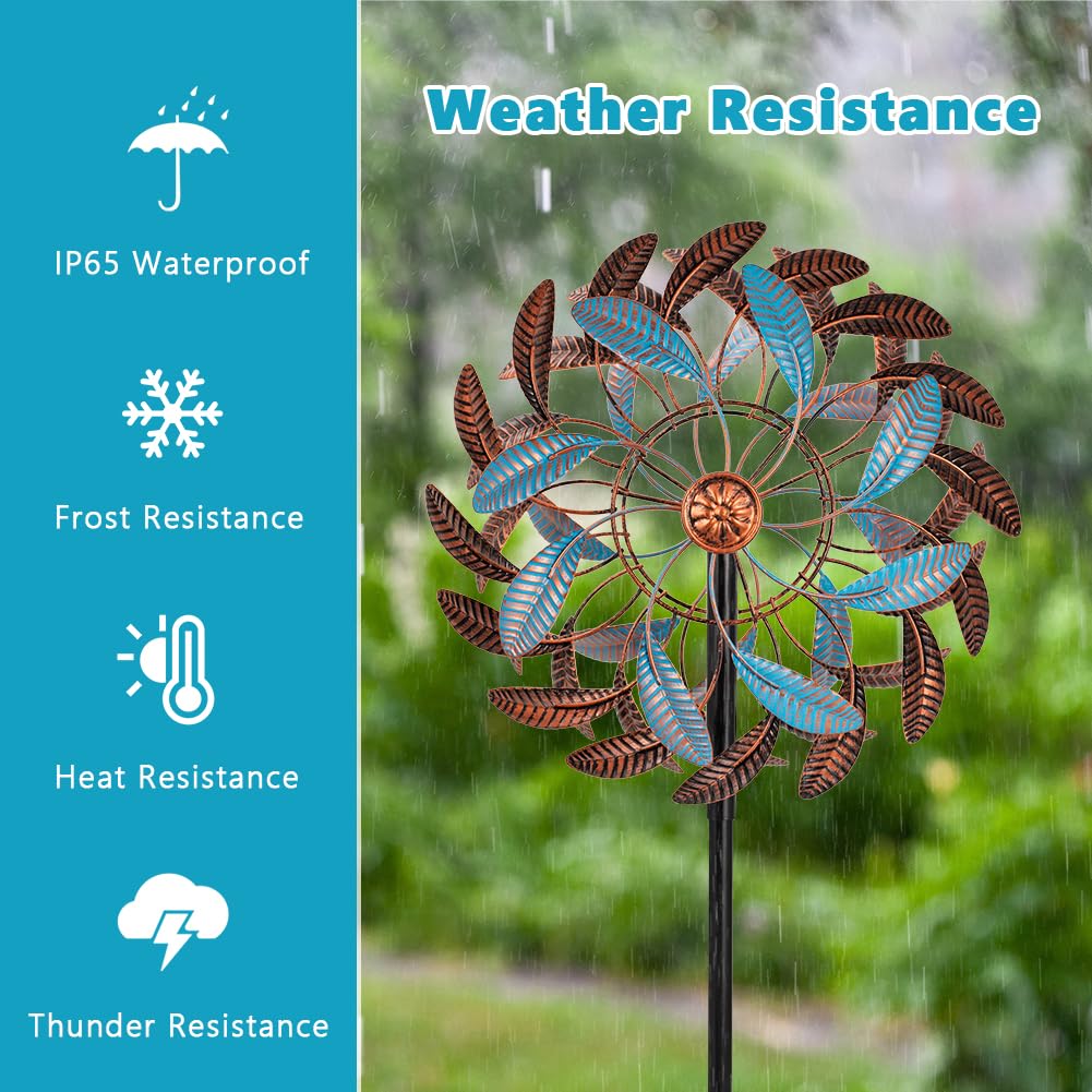 360° Wind Spinners Outdoor,13” Kinetic Wind Spinner,Yard Art Windmill with Metal Stake,Vintage Metal Wind Sculptures & Spinners,Waterproof Pinwheels Large Wind Spinner for Yard and Garden