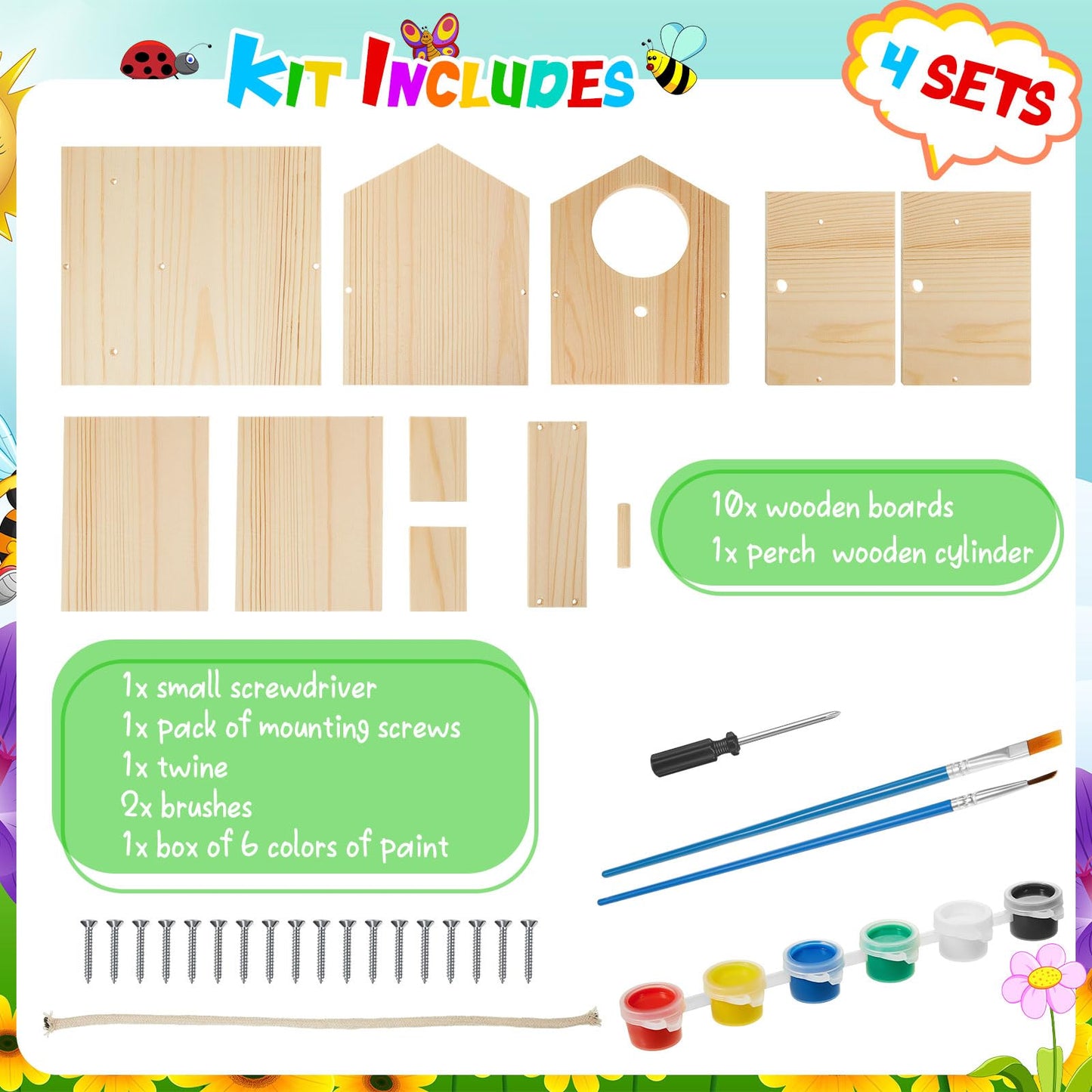 Liliful 8 Pack Birdhouse Crafts for Kids, Wooden Creative DIY Bird House Kits Arts and Crafts Set for Kids and Adults, Spring Birthday Gifts for Toddlers Ages (Seasonal Style)
