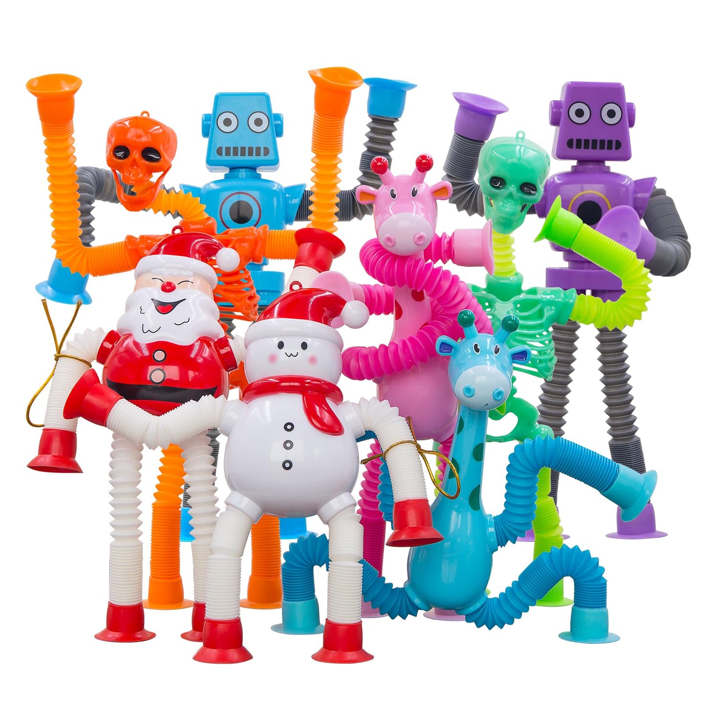 Pop Tubes Robot Fidget Toys , 8Pack Skeleton Fidget Pop Toys Telescopic Suction Cup Toy for Stress and Anxiety Relief, Easter Basket Stuffers Gifts for Kids(8 Pack Mixed)