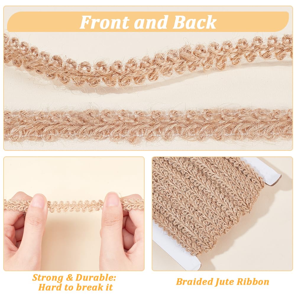 PH PandaHall 22 Yard Braided Burlap Ribbon Burlywood Lace Craft Ribbon 11mm(3/8 Inch) Rustic Woven Braid Trim Jute Ribbons for Bohemian DIY Crafts Costume Slipcover Curtain Clothing Sofa Home Decor