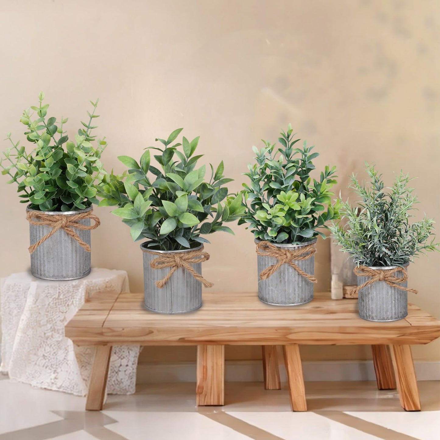 Yoratee Small Artificial Plants Set of 4 Fake Potted Plant with Iron Pot Mini Greenery Decor for Indoor Home Porch Garden Bathroom Décor