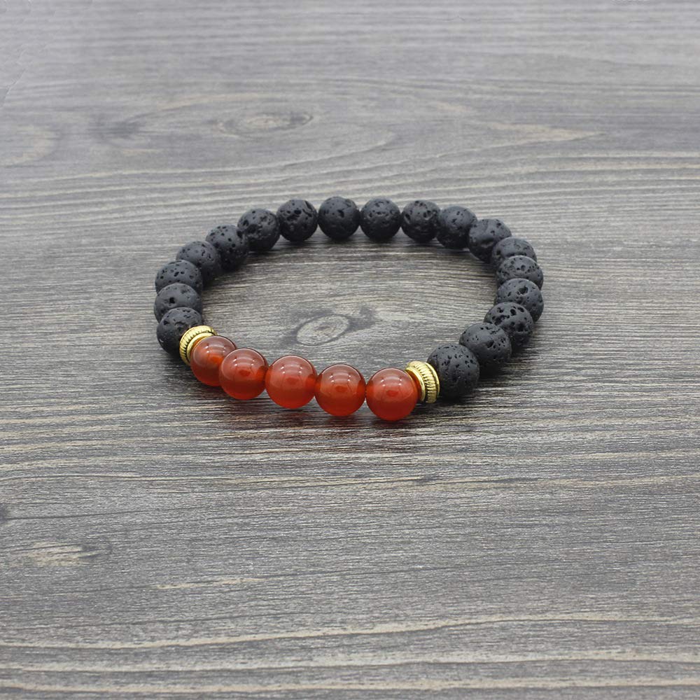 COLORFUL BLING Adjustable Bracelet 8mm Lava Rock Bracelet Bead Chakra Bracelet 7 Chakras Healing Bracelet Yoga Stone Beads Bracelets Healing Therapy Bangle for Women Men - Red Agate
