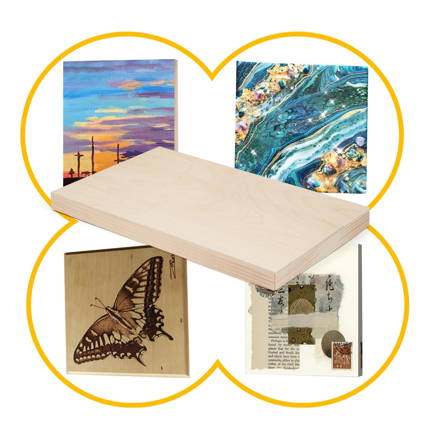 Falling in Art 2 Pack Unfinished Wooden Canvas Panels, 12x24 Gallery Birch Wood Panels Kit, 1 1/2" Deep Art Cradle Boards for Acrylic Painting, Pouring and Burning