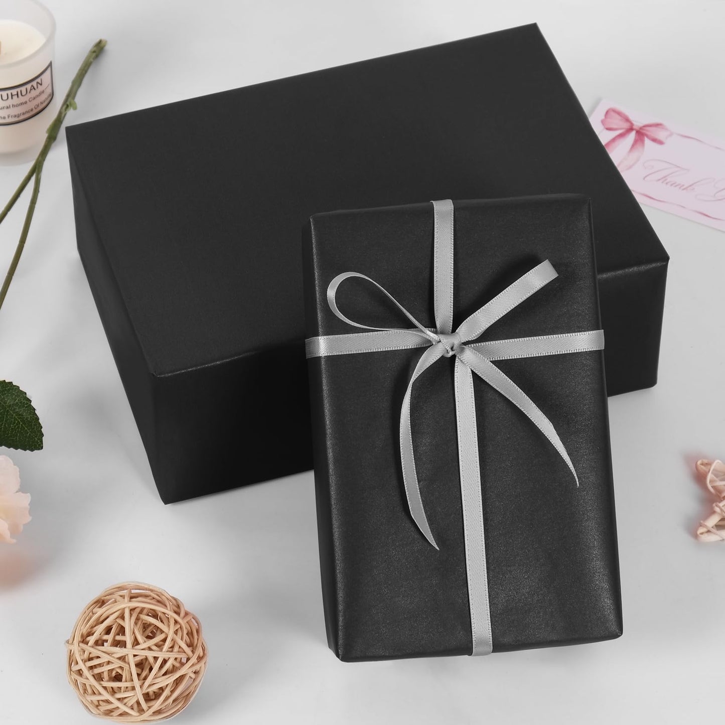 Aimyoo Black Matte Wrapping Paper, 17 Inches X 50 Feet (70.8 sq.ft.) Solid Color Pearly-Lustre Paper Roll for Christmas Birthday Baby Shower Wedding Gift Wrap