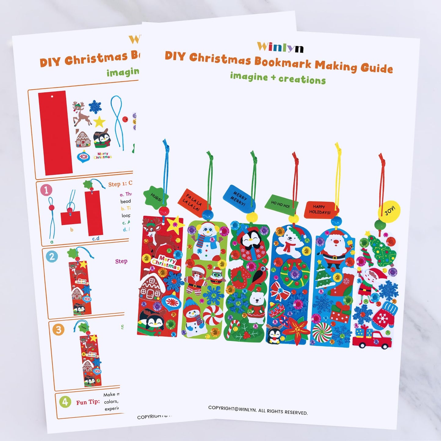 Winlyn 36 Sets Christmas Craft Kits Winter Crafts DIY Holiday Bookmark Ornaments Decorations Art Sets Festive Snowmen Reindeer Foam Stickers Arts and Crafts for Kids Classroom Activities Party Favors