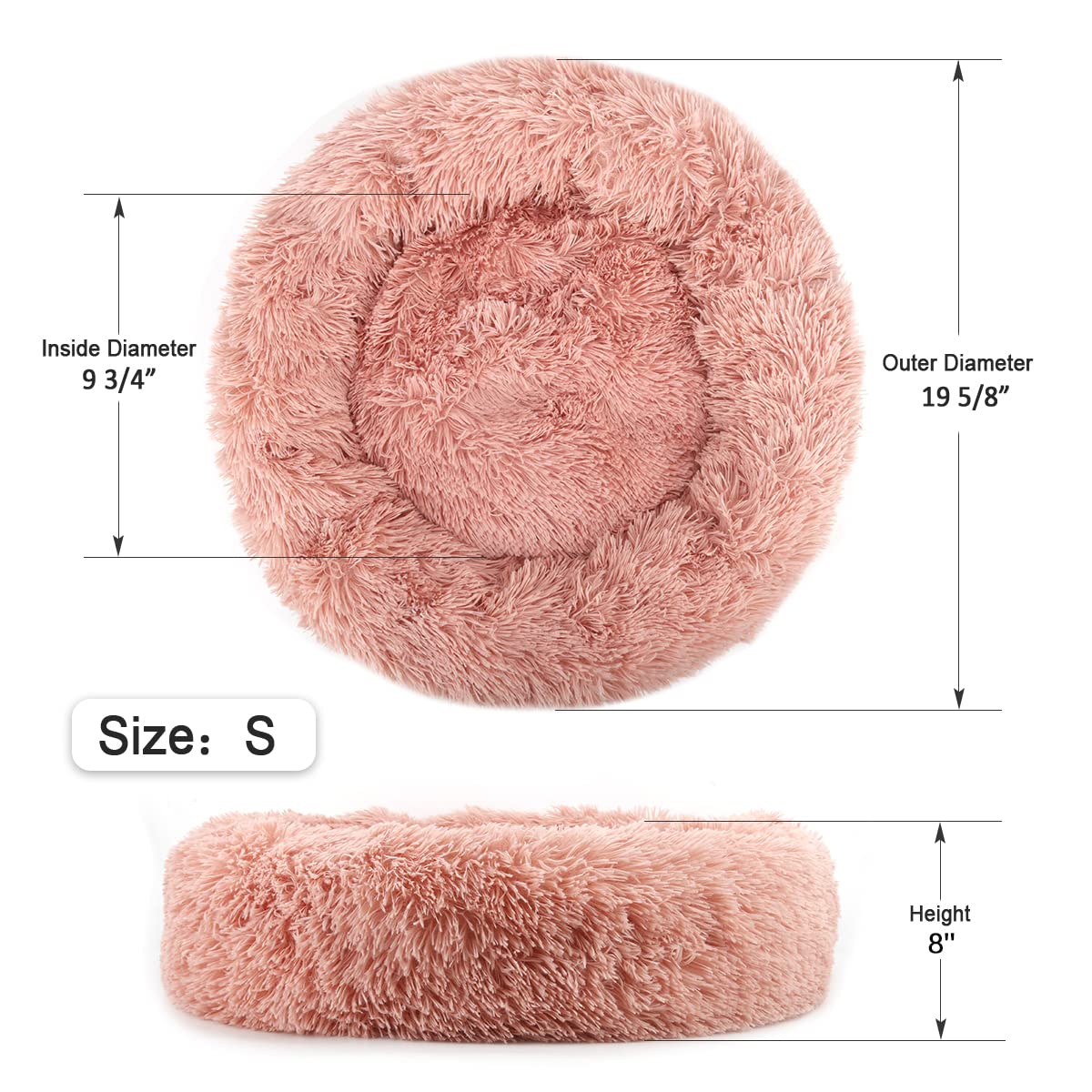 NOYAL Calming Donut Dog Bed for Small to Medium Dogs & Cats - Plush Faux Fur Anti-Anxiety Pet Bed with Machine Washable Cover & Non-Slip Base