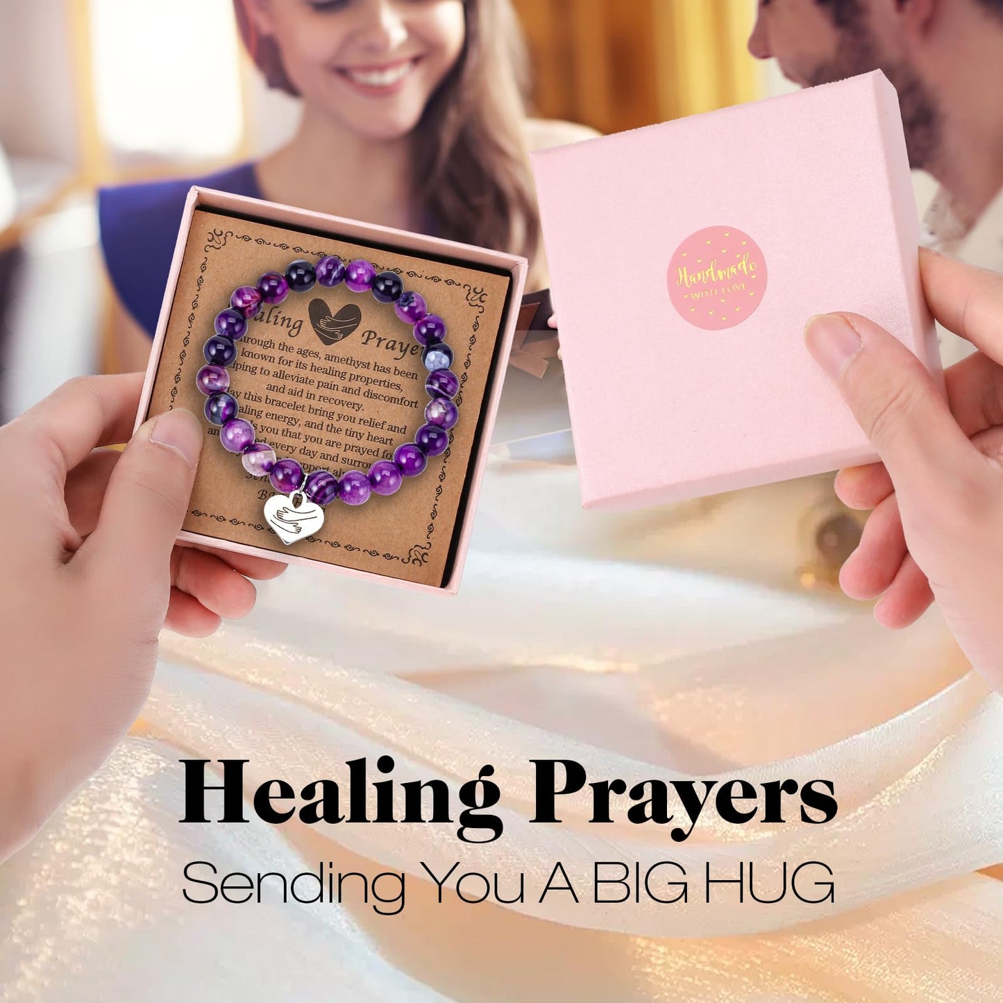 Encouragement Healing gifts,Natural Stone Amethyst Bracelet for Women ,Those Facing Illness or Anxiety to Get Well Soon, Inspirational Gifts on Thanksgiving Christmas Valentine's Day (Agate amethyst)