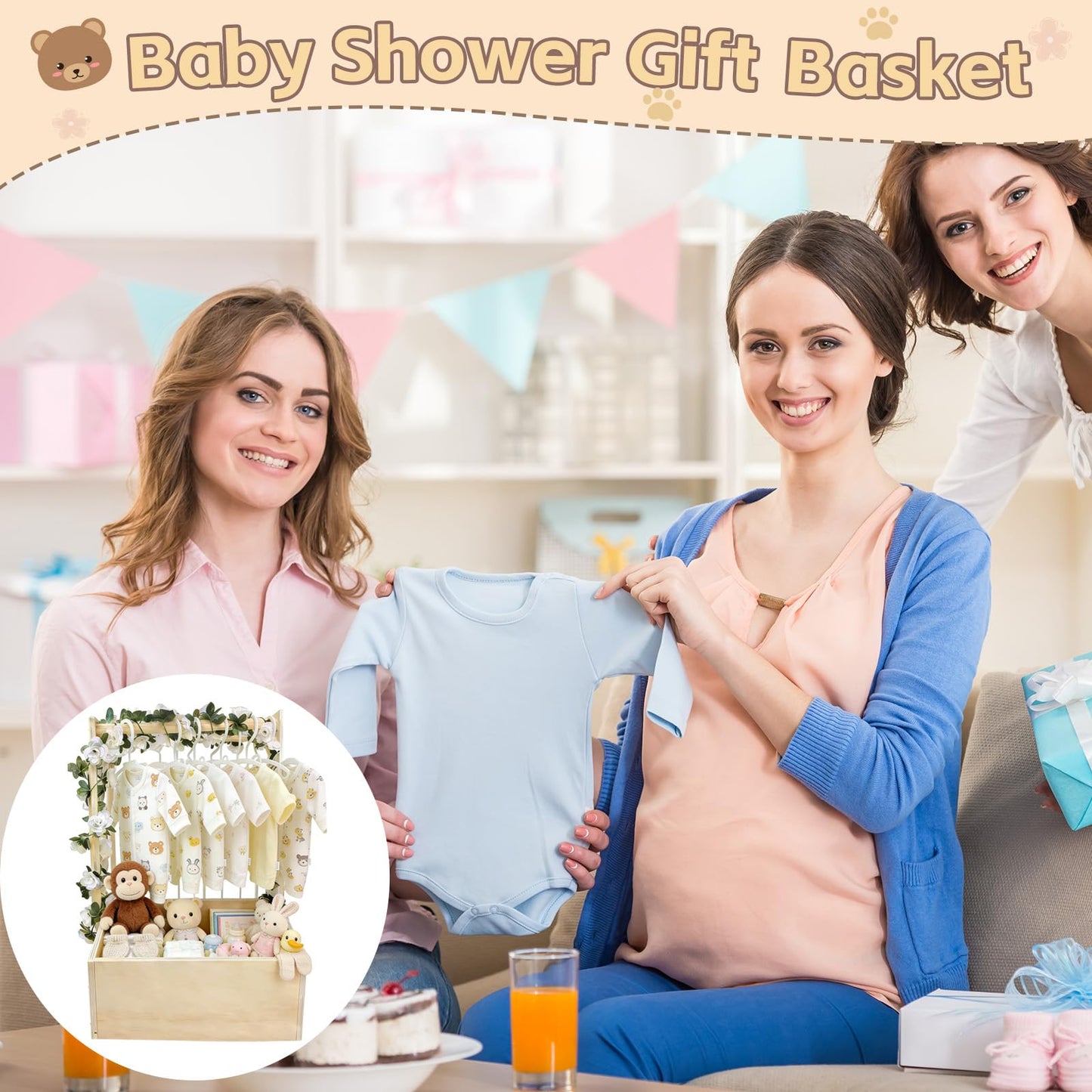 DWETG Wooden Baby Shower Crate – Personalized Baby Gift Basket for Newborn Boy & Girl, Baby Closet Organizer with Handle, Keepsake Storage Box for New Mom & Parents