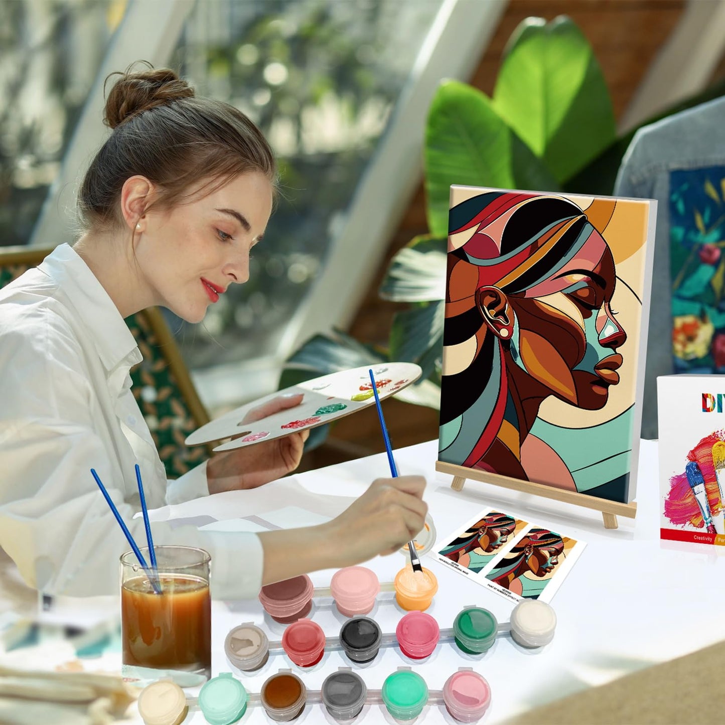 HeeBenor Framed Paint by Numbers Kit for Adults, Black Woman Paint by Numbers Kit for Adults with Easel, DIY Acrylic Paint by Number with Frame, Adult Paint by Number Kits Framed Canvas 8x12 Inch