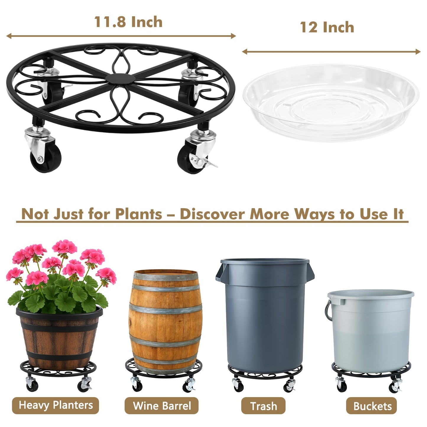 6 Pack Plant Caddy with Wheels 11.8 Inch Rolling Plant Stand for Large Plants Heavy Duty Plant Rollers Metal Plant Dolly Rustproof Planter Stand Wrought Iron Plant Stands Flower Cart Indoor Outdoor