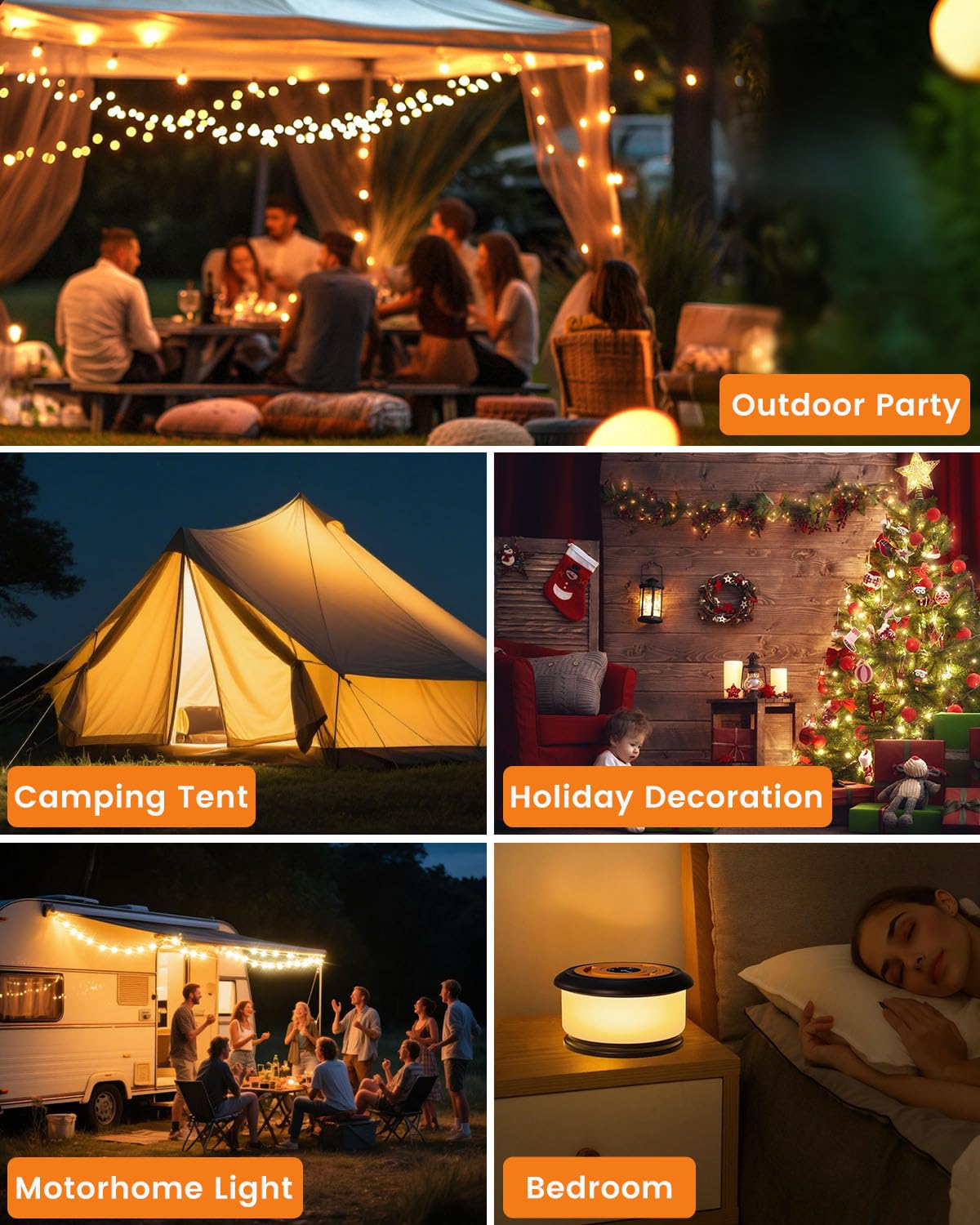 Bylitodt Camping String Lights, Retractable 32.8ft RGB Flash Lamp, Rechargeable LED Fairy Lights Outdoor Waterproof, Portable Hanging Lantern for Outside Tent Patio Awning Garden RV Essentials