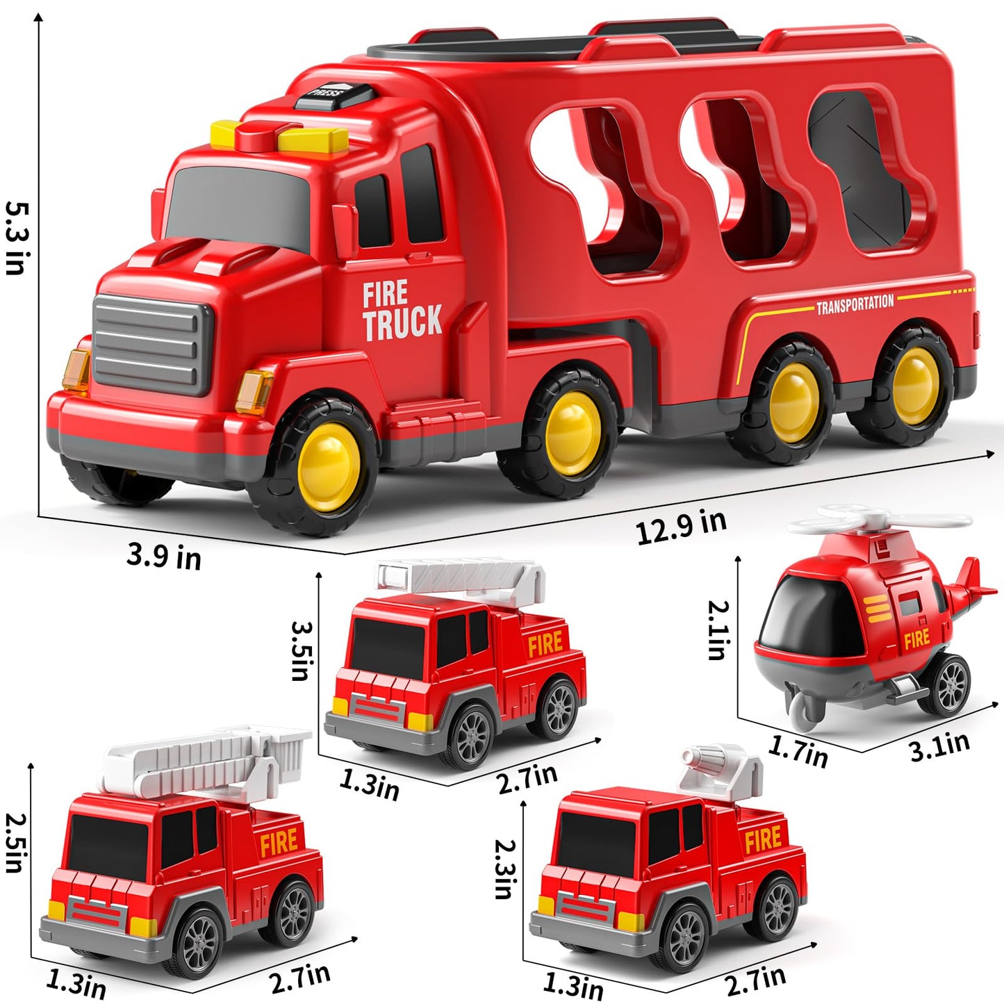 JUKUDAHU Truck Toys for 3 4 5 6 Years Old Boys, Toddler Car Toys for Toddler Boys Ages 3-5, Fire Toys Car Carrier Vehicle Toy Set, Kids Toys Truck Set for Age 3-9