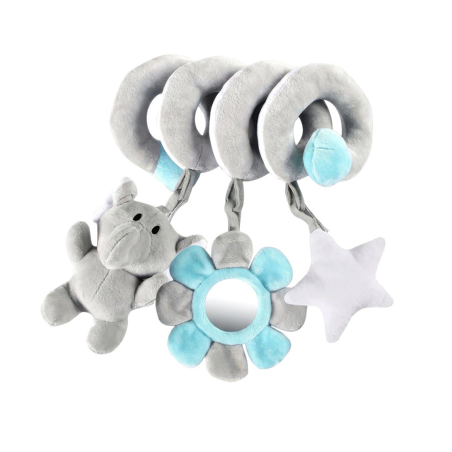Car Seat Toys Spiral Hanging Elephant, Baby 0-6-12 Months Newborn, Carseat Hanging for Stroller Toys & Crib Hanging, with Rattle BB Squeaker Mirror, Baby Car Seat for Babies Boy Girl