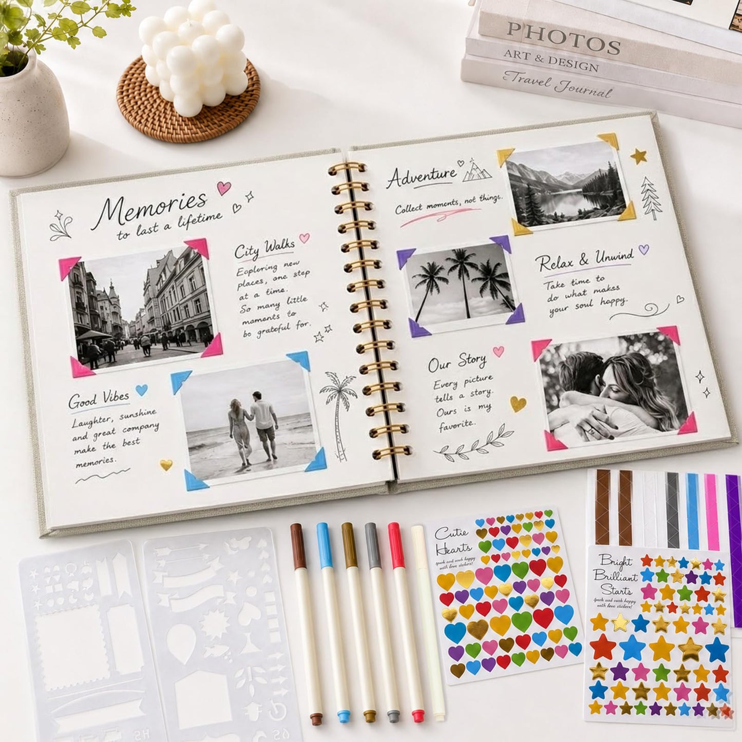 Cvochtty Scrapbook Album 40 Pages with DIY Kits, Craft Paper Photo Album, Cream-White Linen Cover Scrapbooking for 2x3 3x5 4x6 5x7 Pictures, Memory Book for Wedding Baby Family Birthday