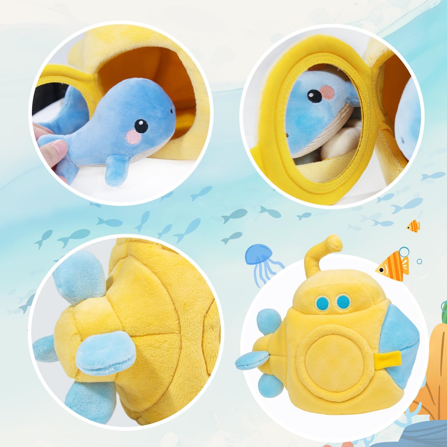 bopopo Submarine & Ocean Animals Baby Toys 6-12 Month, Sensory Toy Set with Whale, Dolphin, Starfish, Octopus, Turtle, Seahorse, Soft Montessori Toys for Infants 0-3