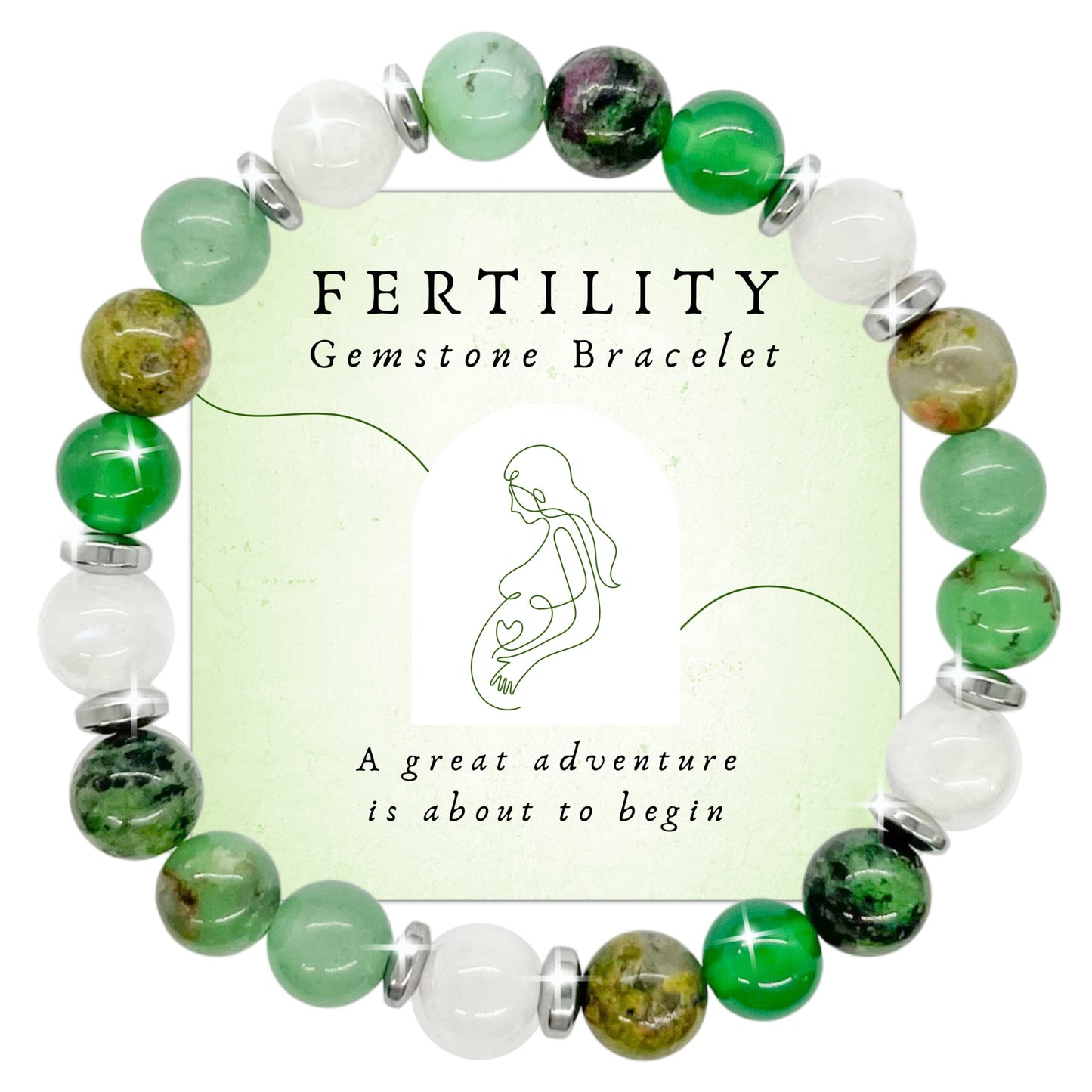 Fertility Bracelets For Women - Natural Crystals and Gemstones - 8mm Beaded Stretch Bracelet - One Size Fits All - Infertility Gifts For Women IVF Must Haves