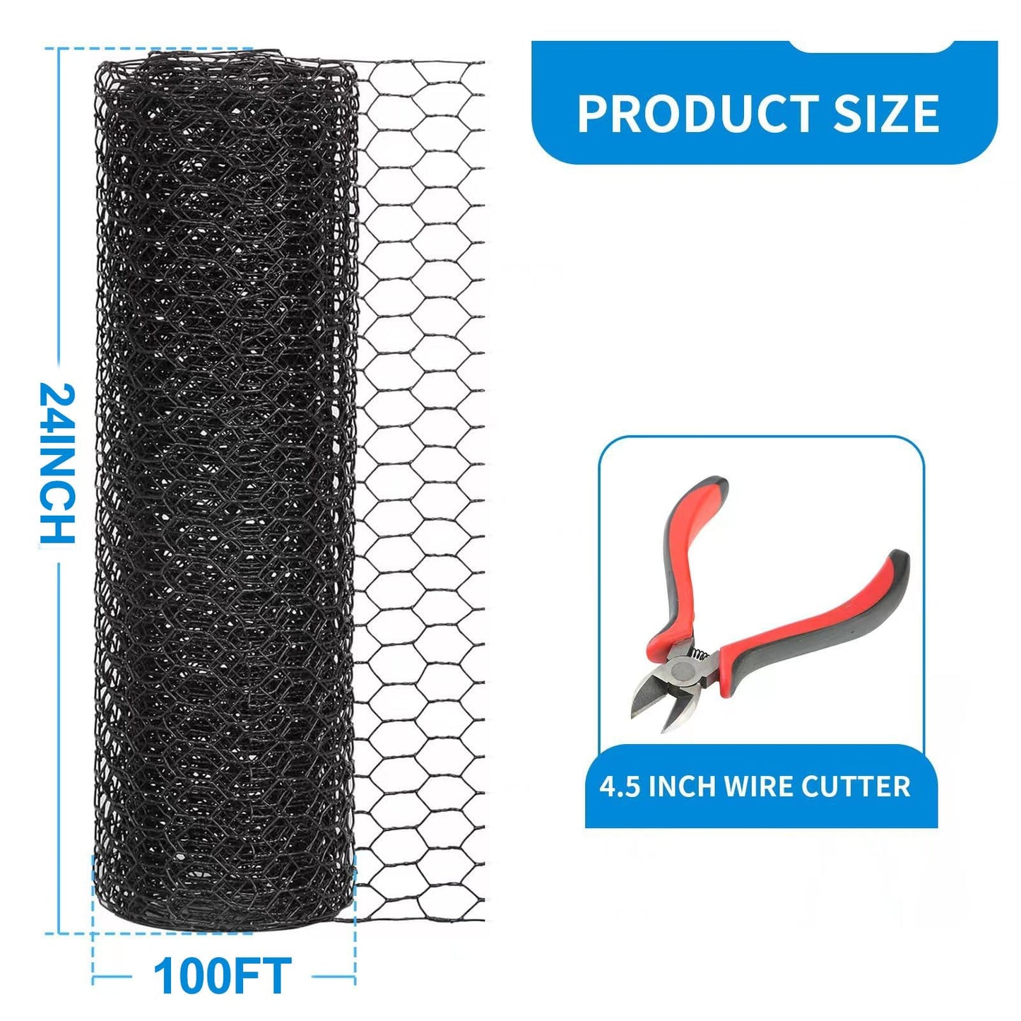DOLEMODUO 1/2 Inch Black Wire Mesh Roll - 24'' x 100' Chicken Wire Fence, 20 Gauge Hardware Cloth Poultry Netting for Garden/Animal Barrier/Rabbit/Floral/Chicken Coop/DIY Projects