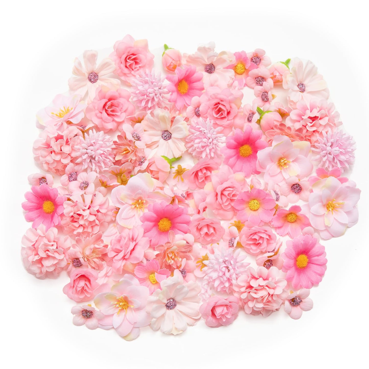CIPOWM 100Pcs Mini Faux Flower Heads Pink Artificial Flower Heads Small Silk Flower Fake Peony Daisy Flowers for Craft Garland Wedding Party Supply Home Decoration