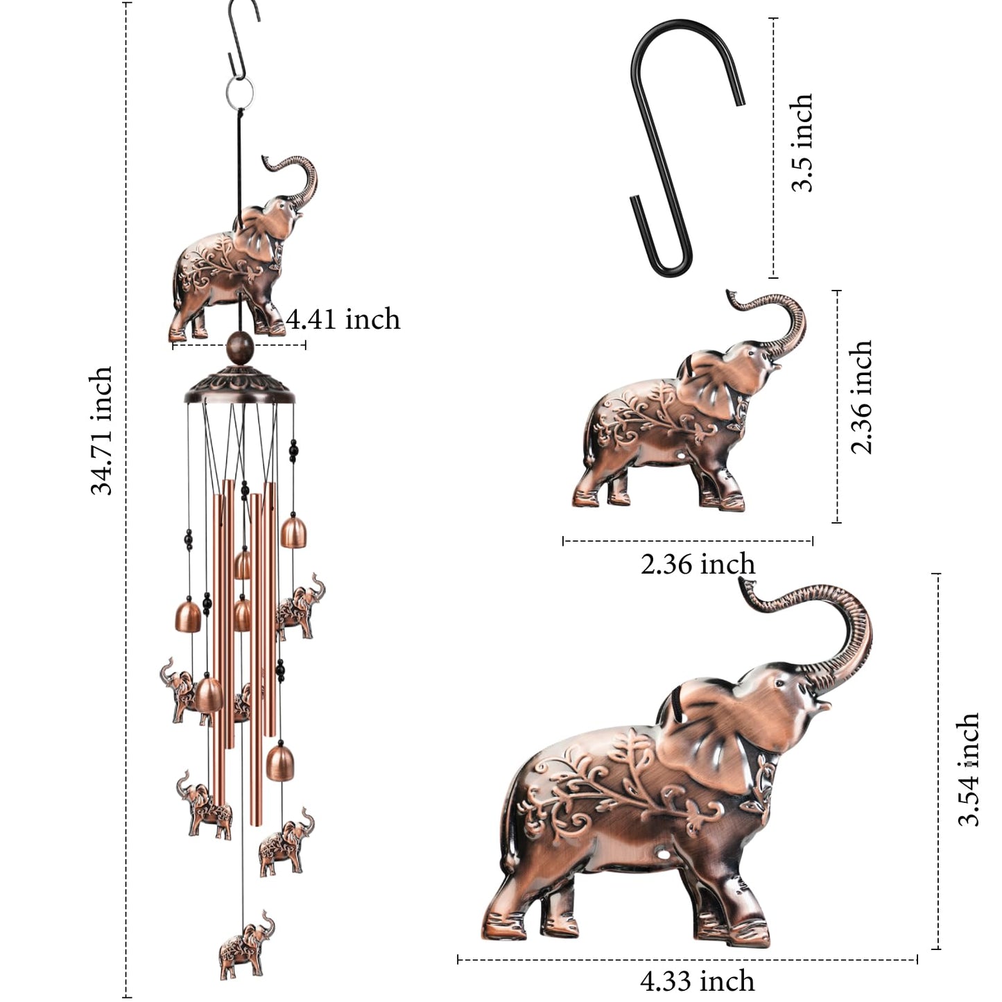 Nowpis 35 Inch Elephant Wind Chime, Handmade Large Metal Animal Figurine Windchimes for Garden Decor, Deep Soothing Bass Tones Wind Chimes for Outside, Memorial Gifts for Patio, Yard, Porch