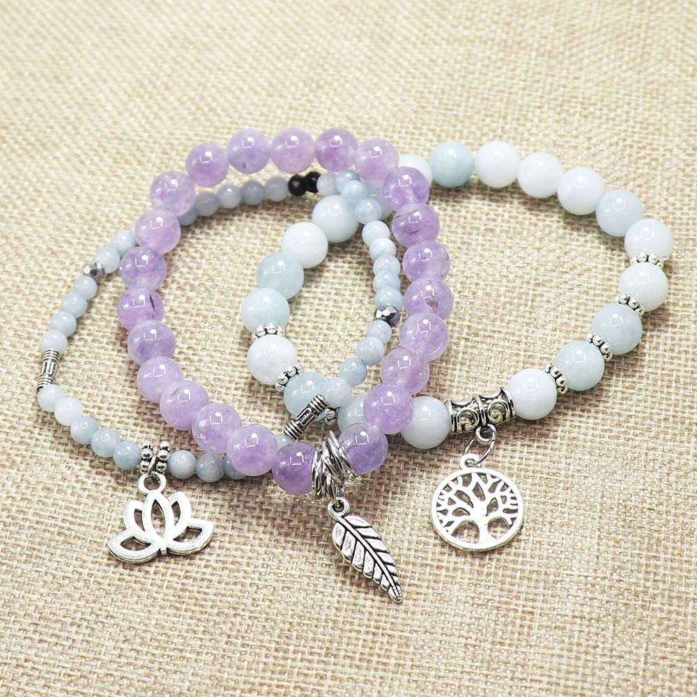 UEUC Tree of Life Yoga Healing Stone Bracelets,Multilayer Lotus Chakra Stone Reiki Bracelet Sets,Anxiety Crystal Natural Stone,for Women Stress Relief