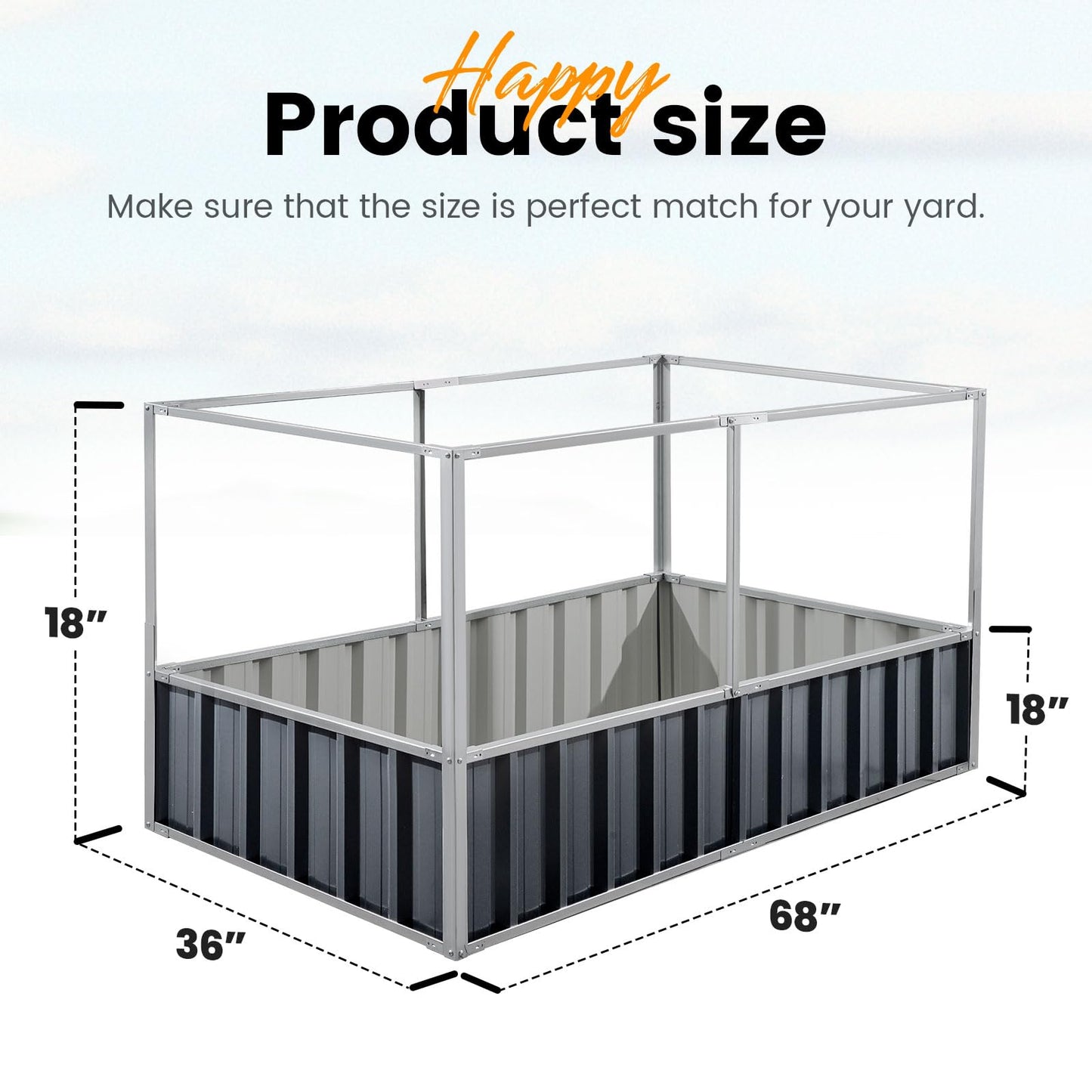 KING BIRD 68" x 36" x 34.6" Raised Garden Bed with Garden Anti-Bird Protection Netting Structure Galvanized Steel Metal Planter Kit Box with 2 Pairs of Gloves Dark Grey