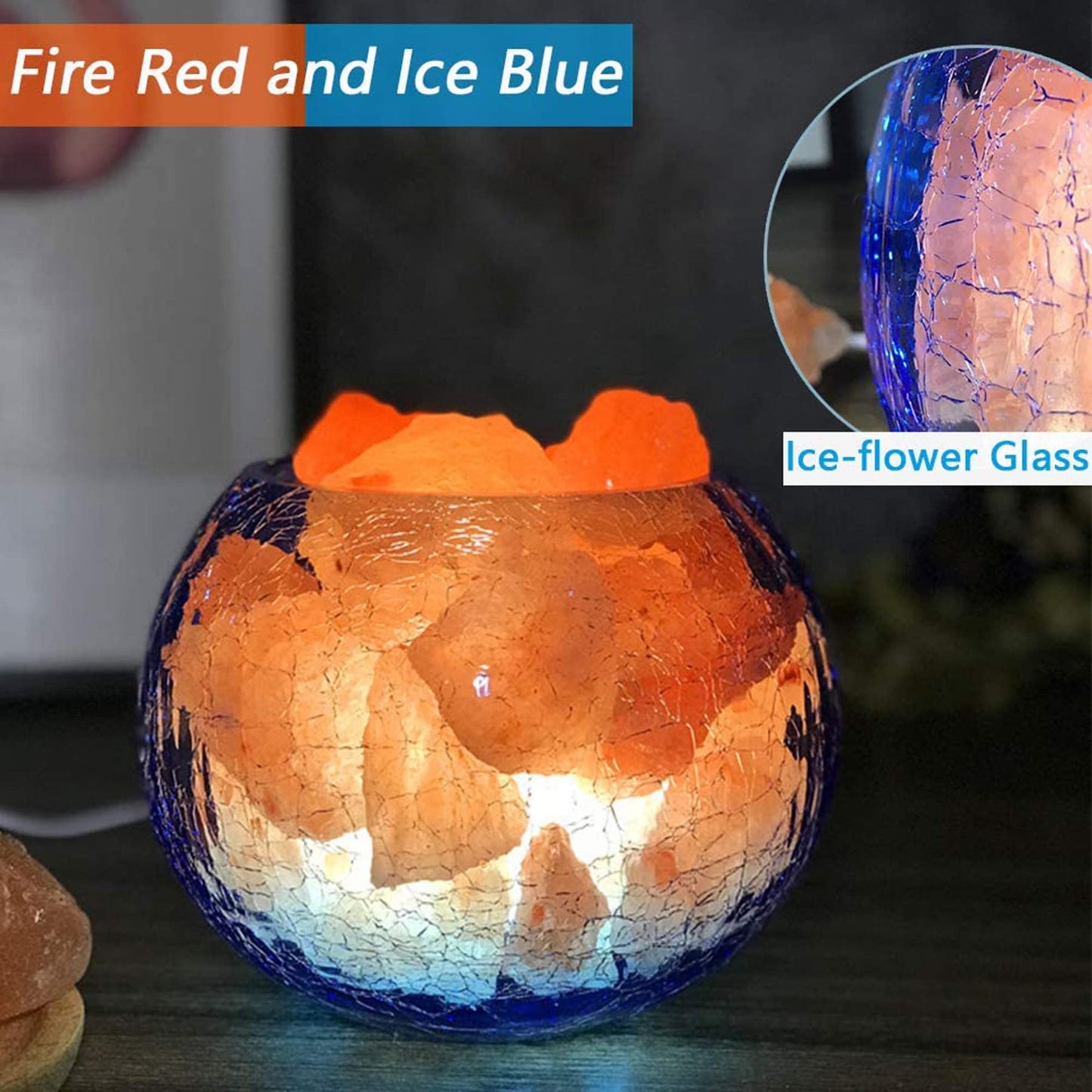 V.C.Formark USB Himalayan Salt Lamp, Salt Rock Lamp with Natural Salt Chunks Bring Visual Impact of Ice and Fire to you, Used for Desk, Bedroom, Living Room and Gift - Color Changing + Warm Light Mode
