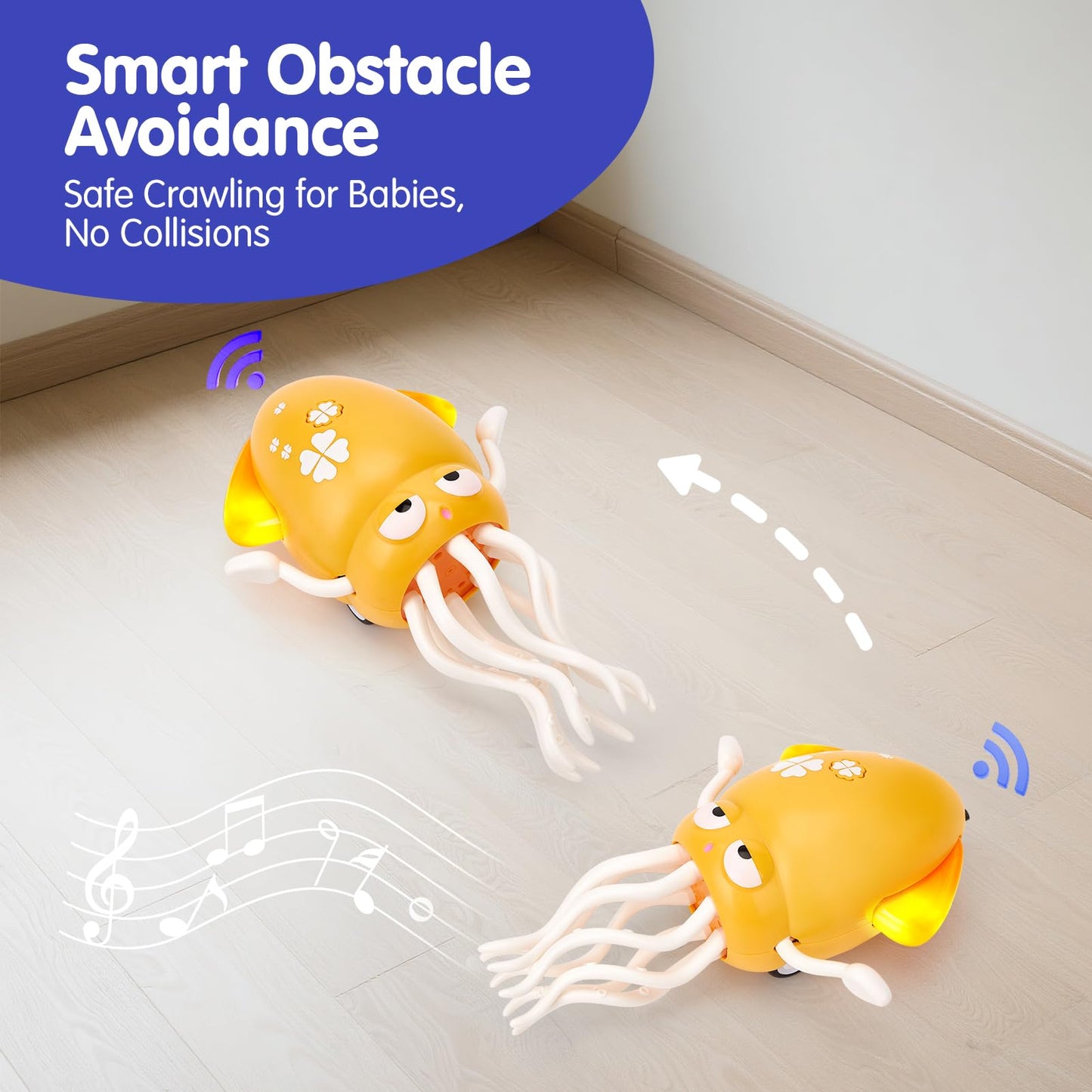 hahaland Dancing Octopus Baby Toys, Magic Musical Crawling Tummy Time Toy, Toddler Sensory Toys for 3 4 5 6 Year Old Boy Girl Birthday Gifts, Funny Squid with Led Light & Music