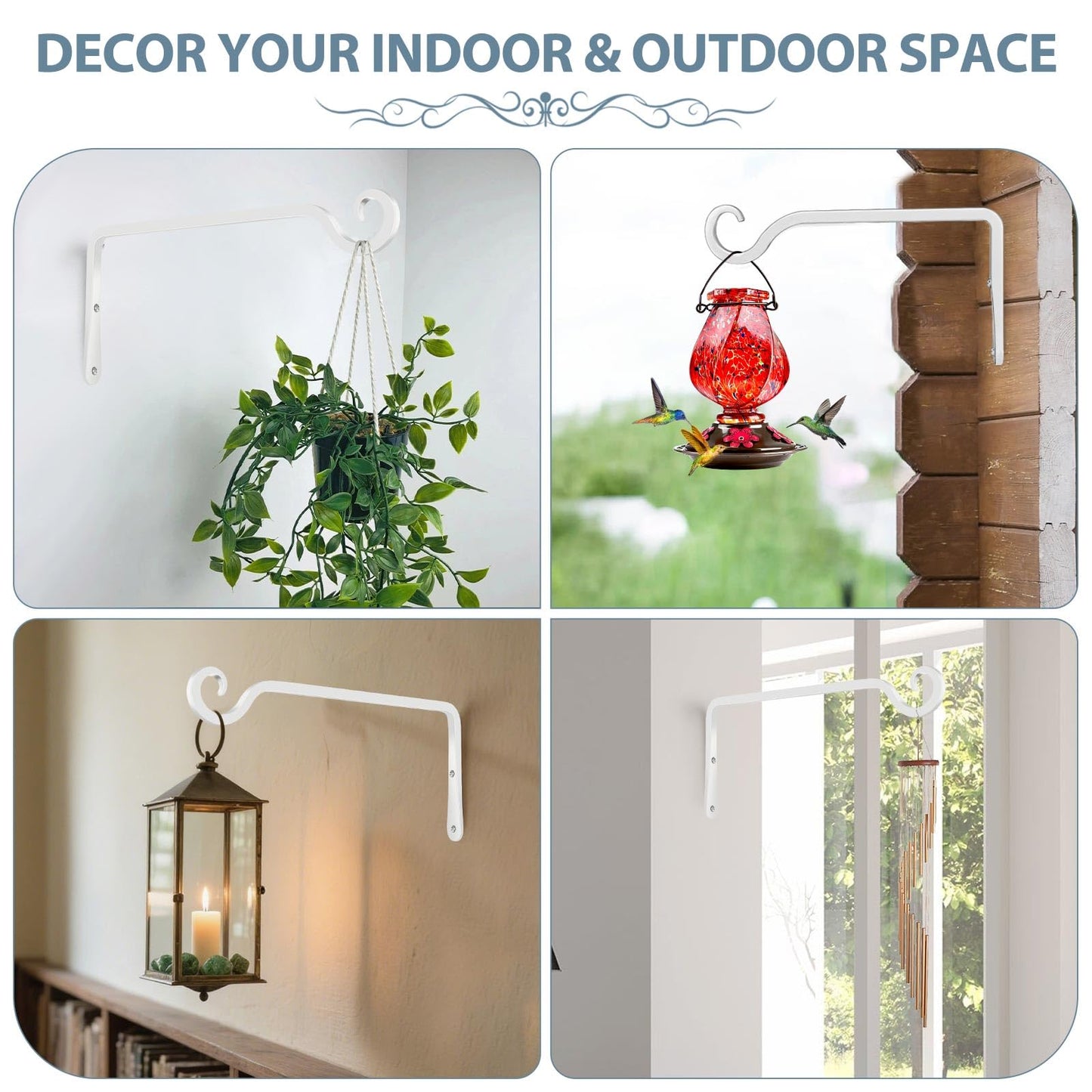 BOLITE Plant Hangers, 10 Inch Hanging Plant Brackets Outdoor Indoor, Wall Hooks for Hummingbird Feeders, Bird Feeders, Planters, Lanterns, Wind Chimes, Home Decor, 2 Pack, White, Gifts for Women Men